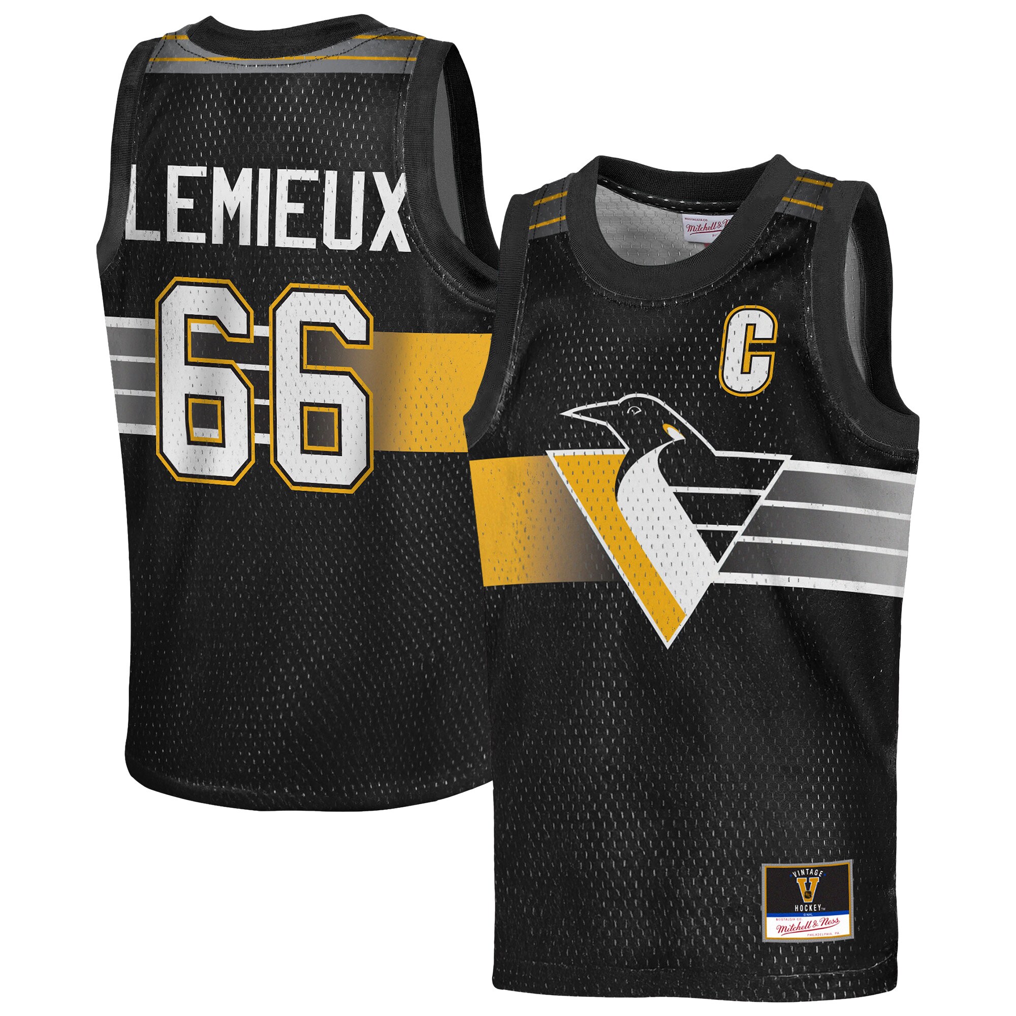 Mario Lemieux Pittsburgh Penguins Youth Maxxed Out Fashion Basketball Jersey - Black