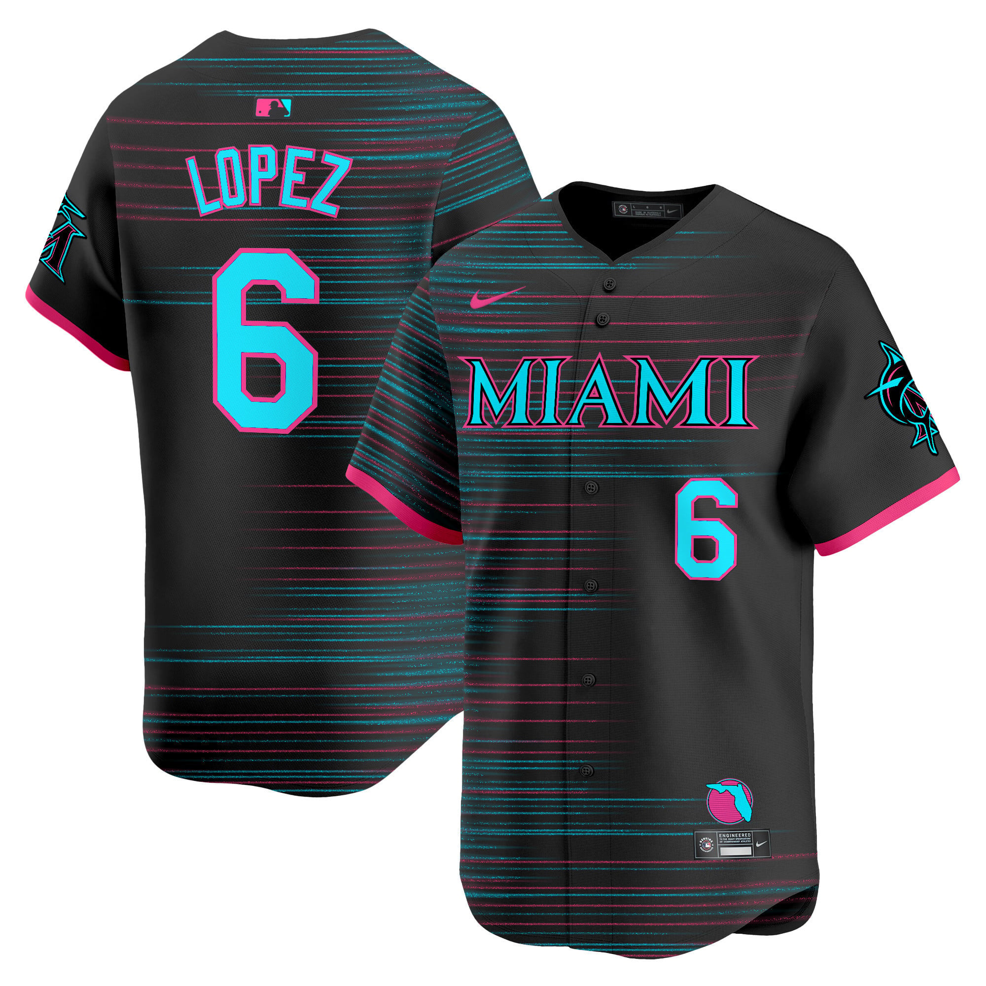 Marlins Lopez Black Jersey - Nike Miami Marlins Lopez Jersey - Black
