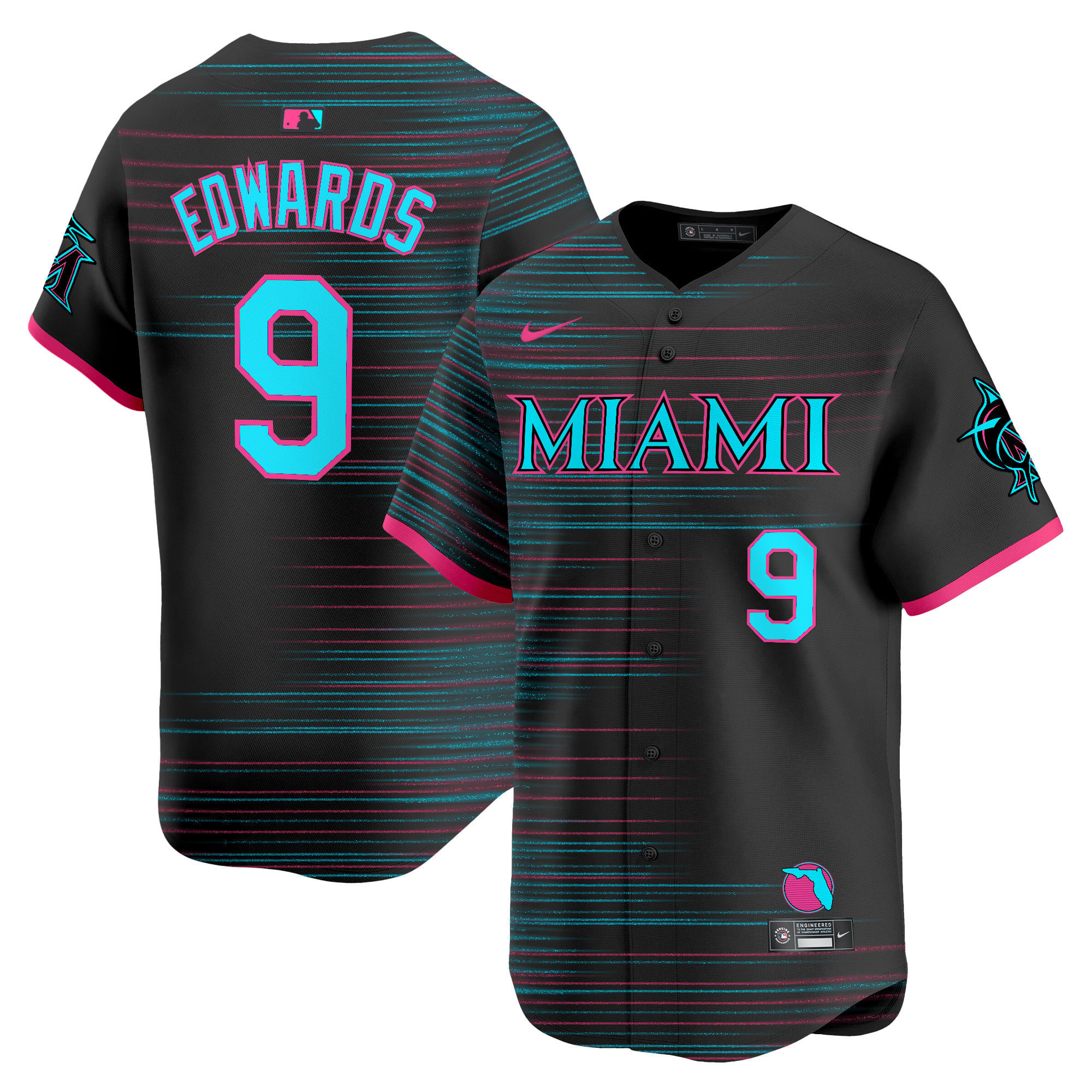 Alternative view of Marlins Lopez Black Jersey - Nike Miami Marlins Lopez Jersey - Black