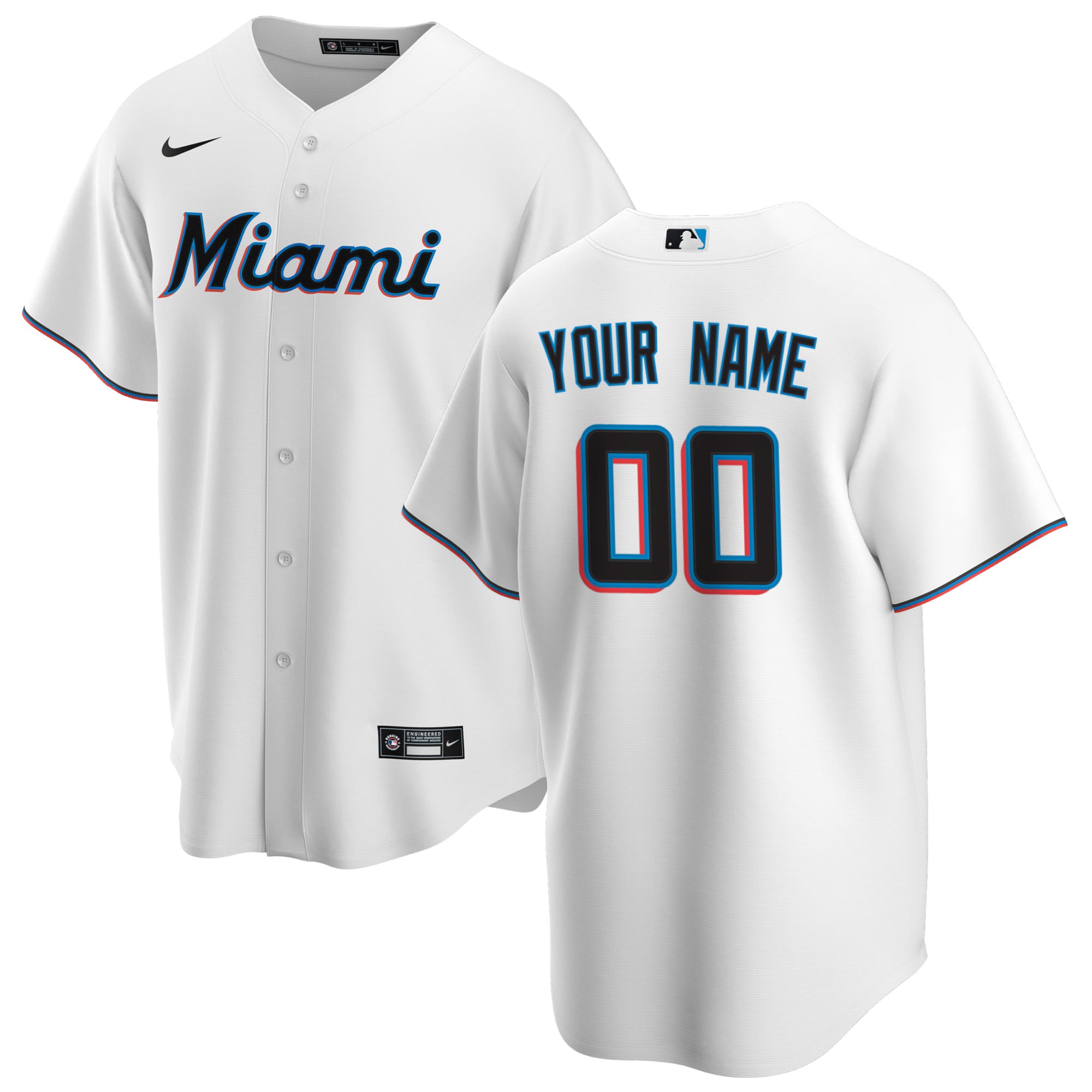 Alternative view of Marlins White Home Custom Jersey - Nike Miami