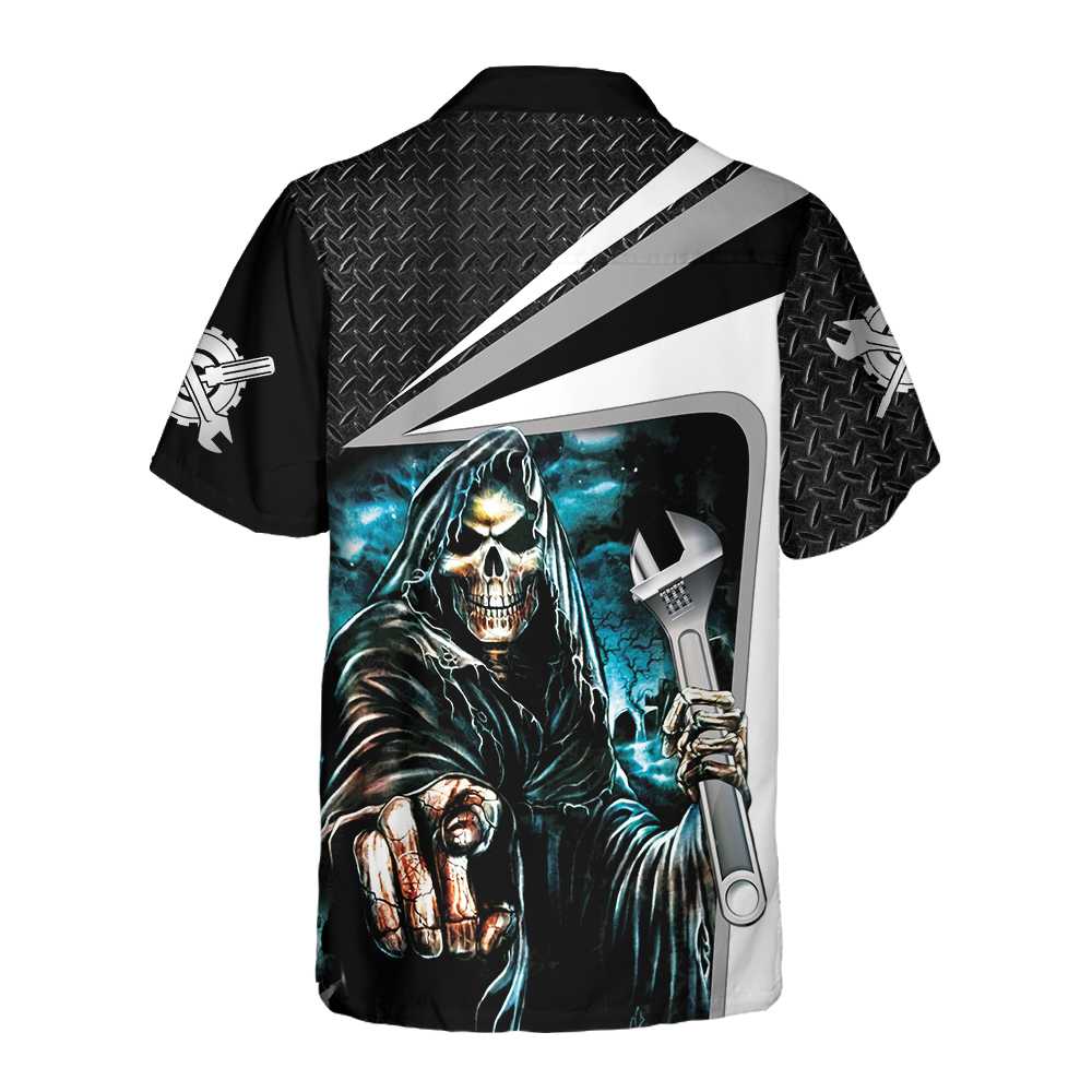 Mechanic Grim Reaper Mechanic Hawaiian Shirt, Cool Skull Mechanic Shirt For Men, Best Mechanic Gift