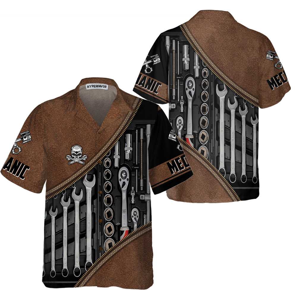 Mechanic Tools Skull Mechanic Hawaiian Shirt, Vintage Mechanic Shirt For Men, Cool Mechanic Gift