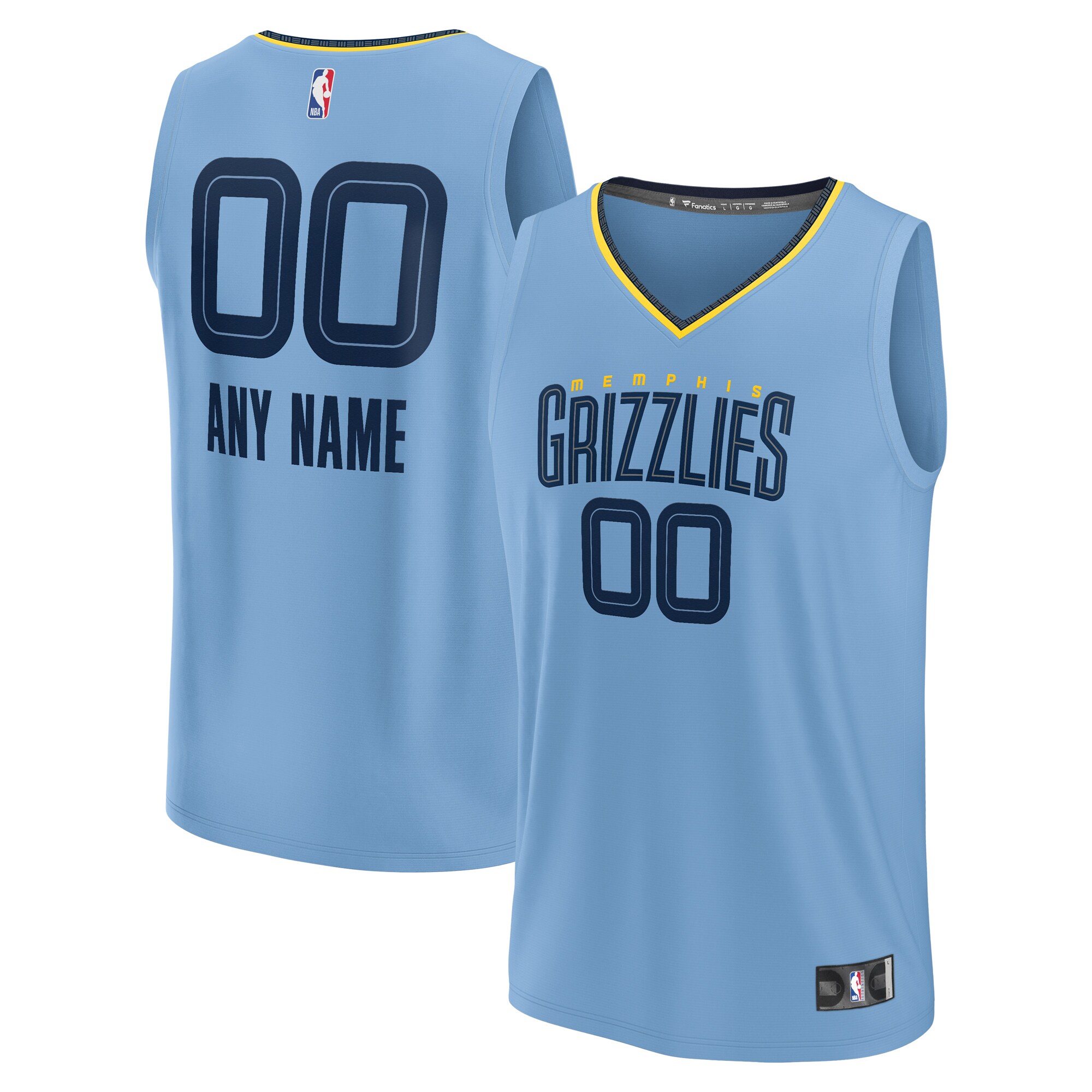 Memphis Grizzlies Fanatics Youth Fast Break Custom Jersey - Statement Edition - Light Blue