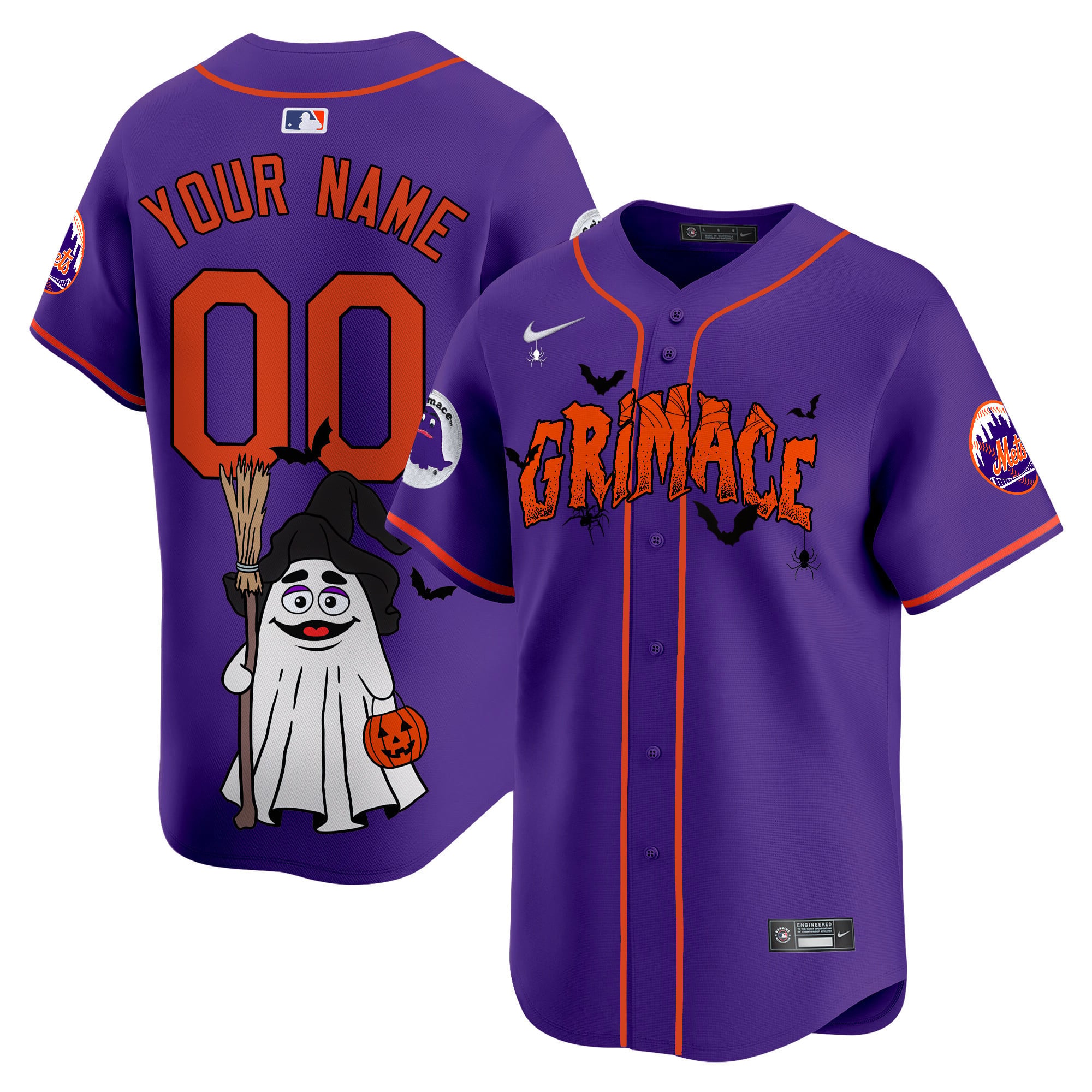 Alternative view of Mets Orange Grimace Jersey - Nike Mets Orange Grimace Halloween Jersey