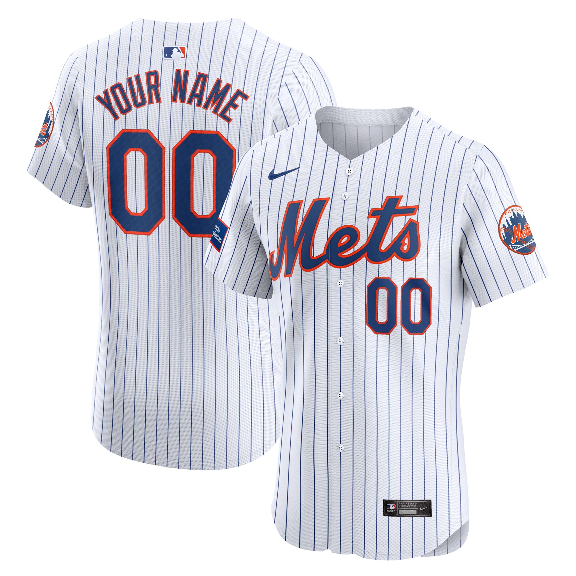 Mets Pinstripe Custom Jersey - Nike - Personalized White
