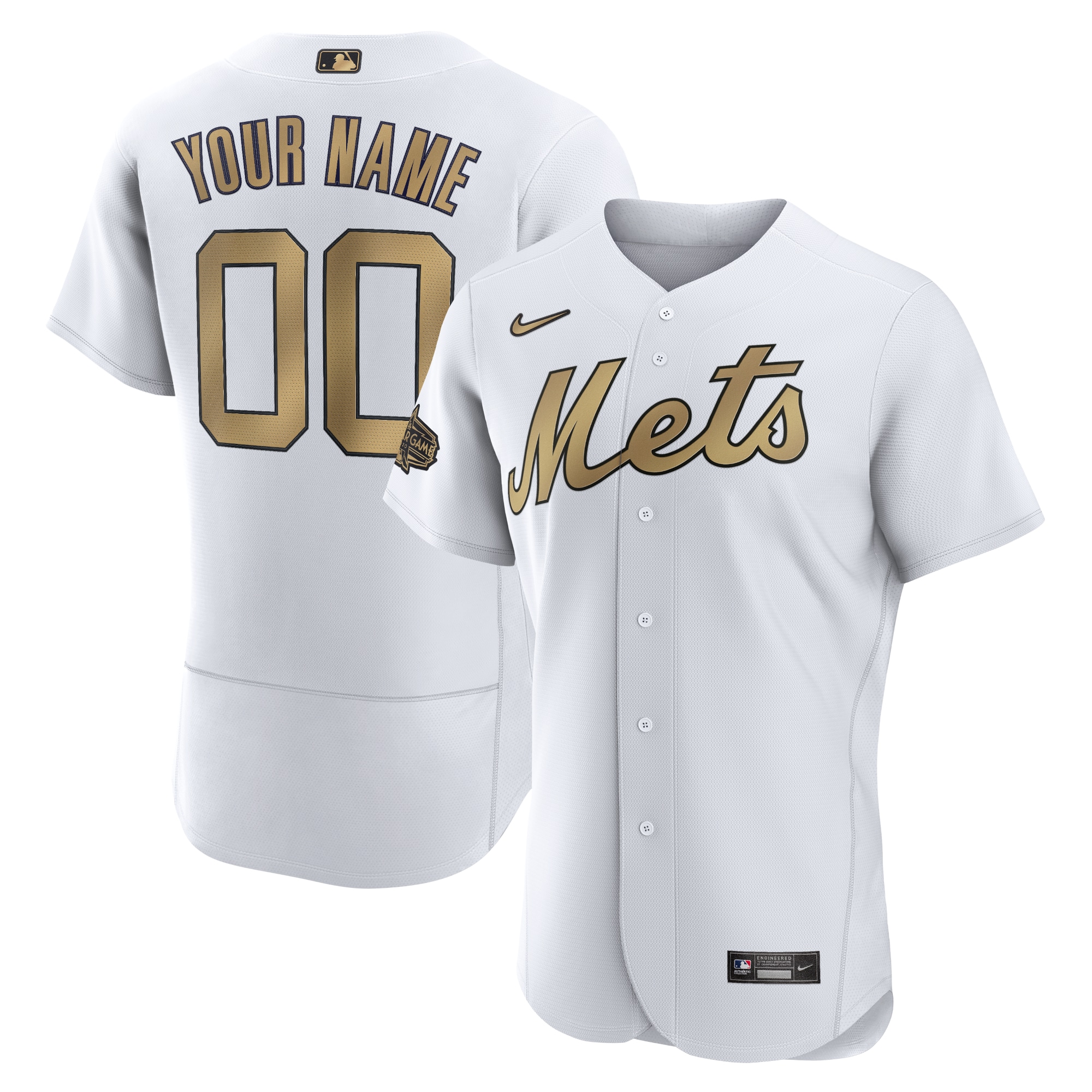 Mets White Gold Custom Jersey - Nike Mets White & Gold Custom Jersey