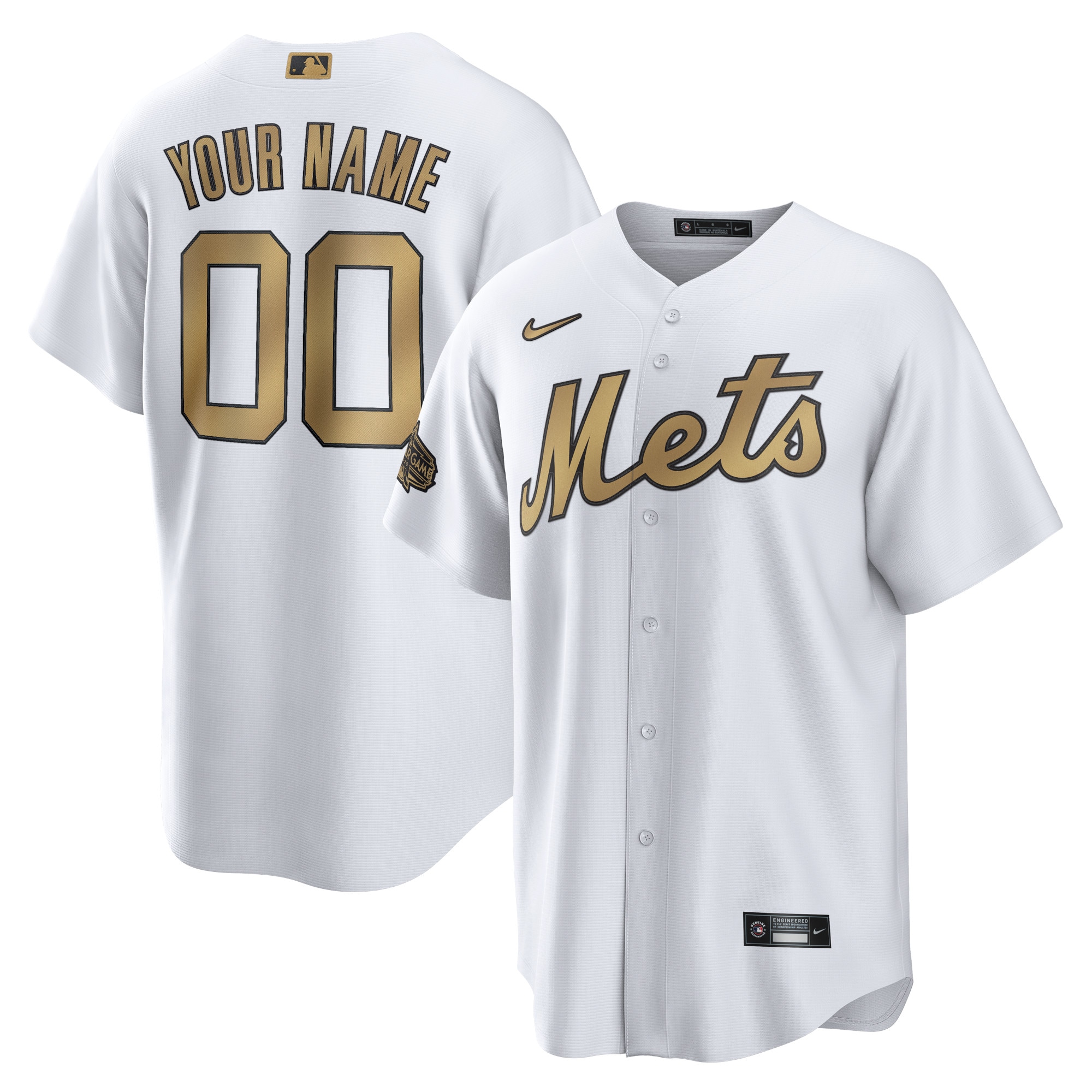 Mets White Gold Jersey - Nike Mets White & Gold Custom Jersey - MLB