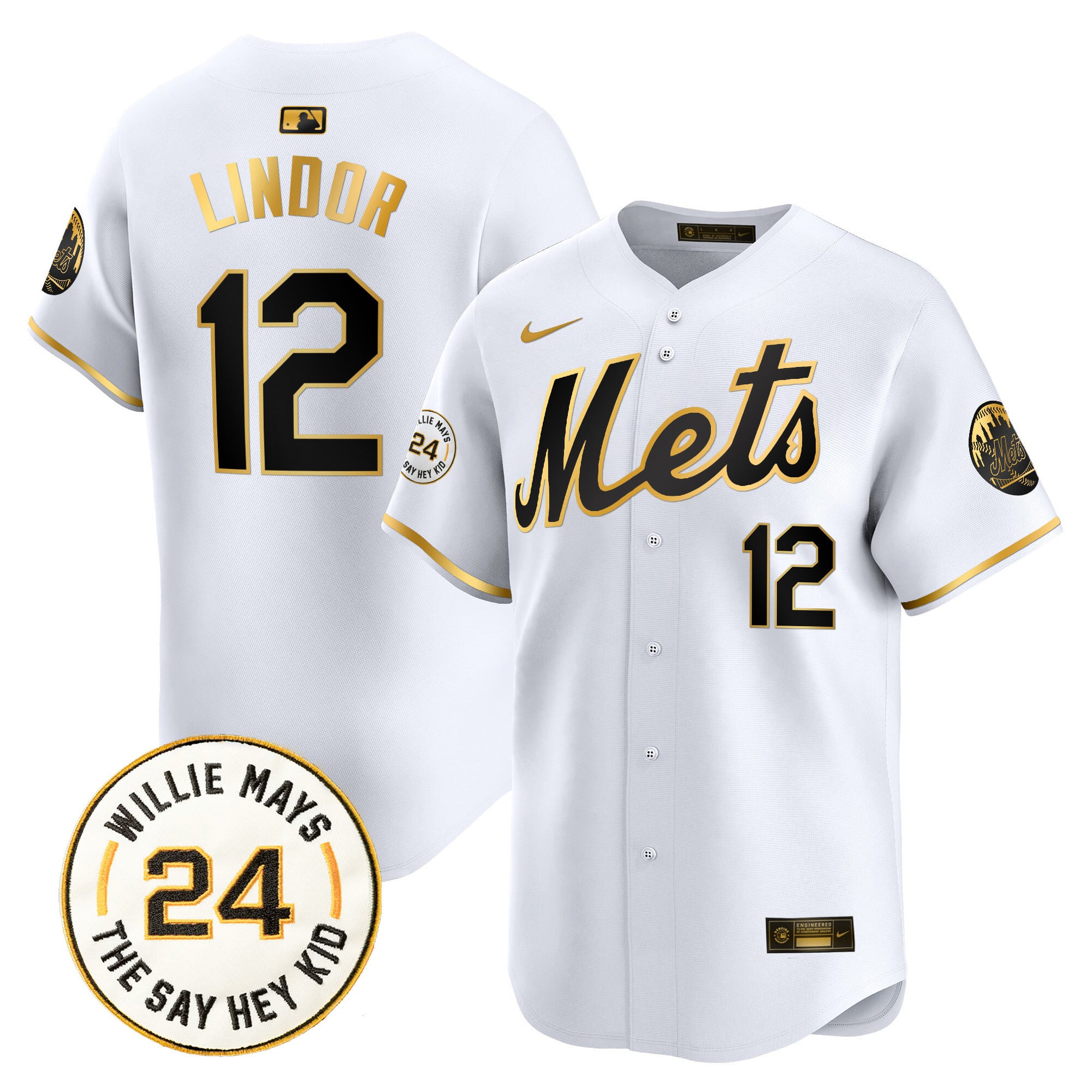 Alternative view of Mets Willie Mays #24 Jersey - Nike - White Gold Trim
