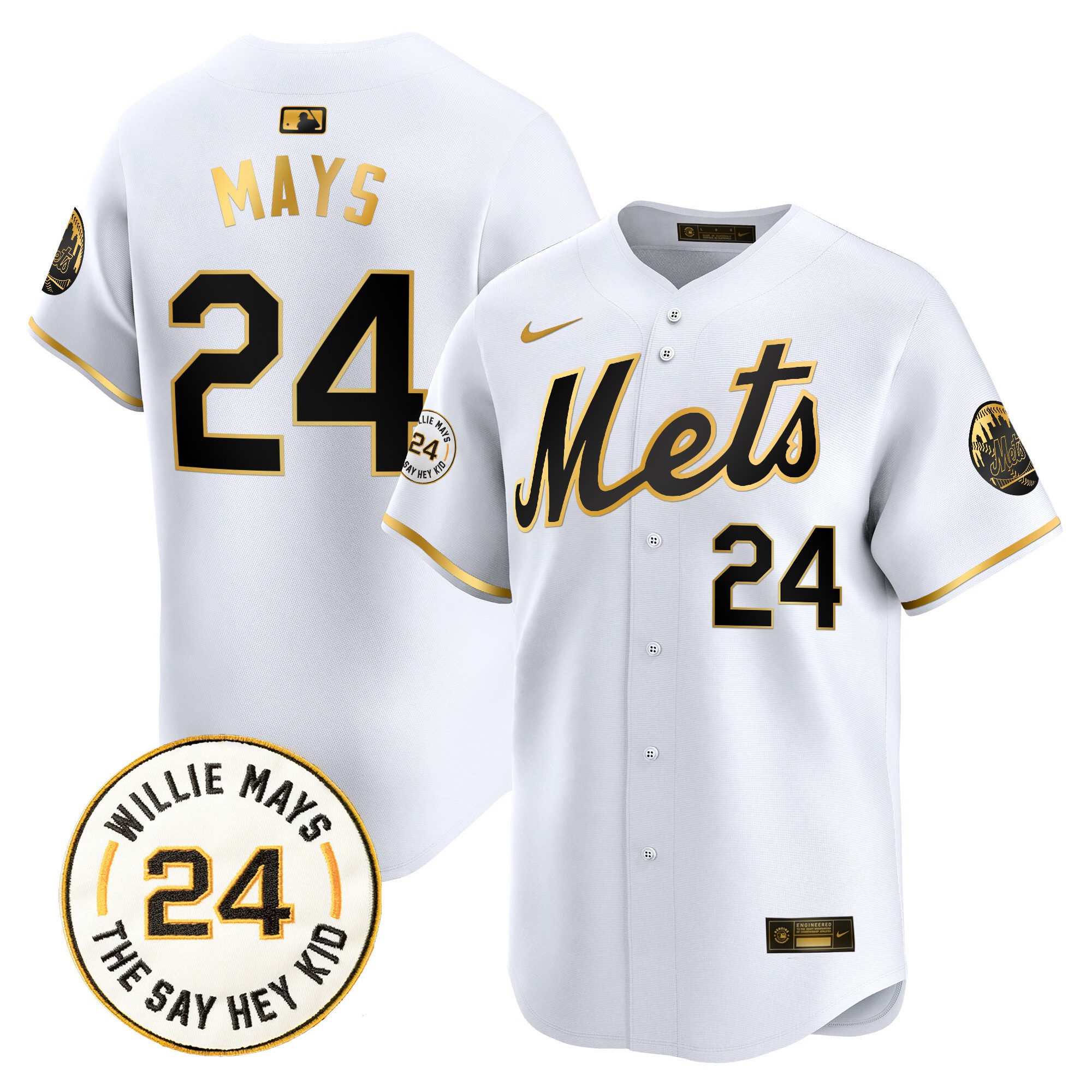 Mets Willie Mays #24 Jersey - Nike - White Gold Trim