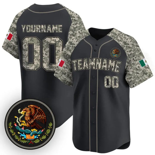 Mexico Baseball Jersey - Black & Camo - Customizable