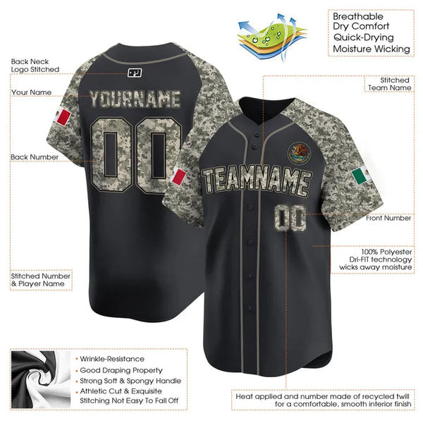 Alternative view of Mexico Baseball Jersey - Black & Camo - Customizable