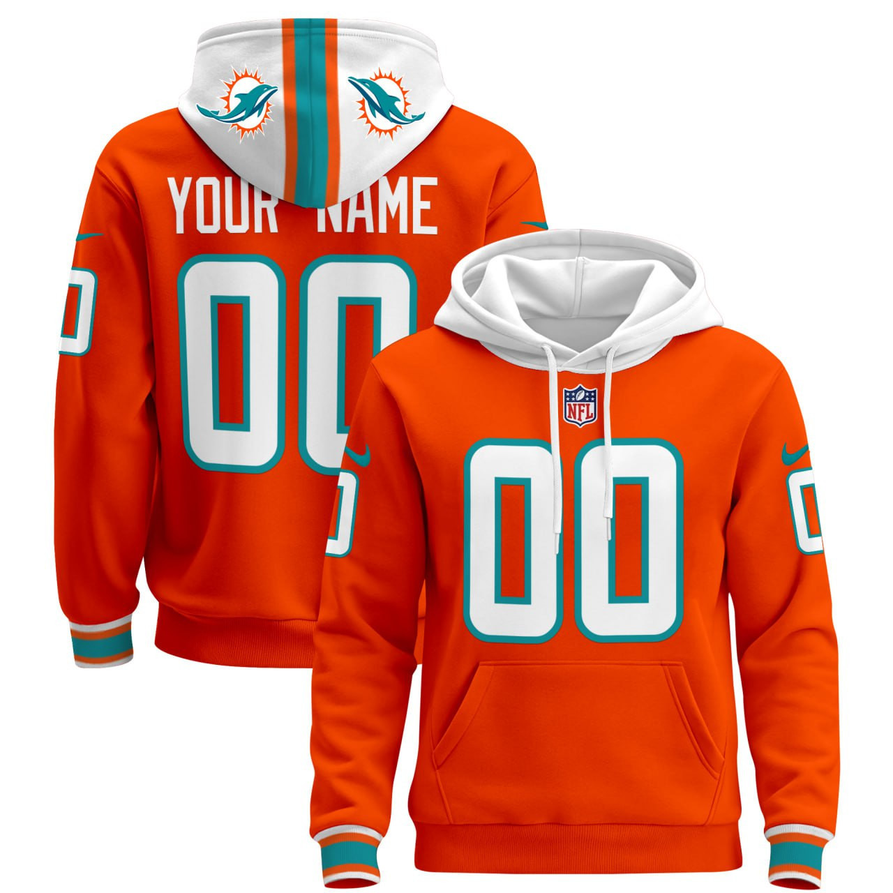 Miami Dolphins Orange Jersey Hoodie - Personalized NFL Gear