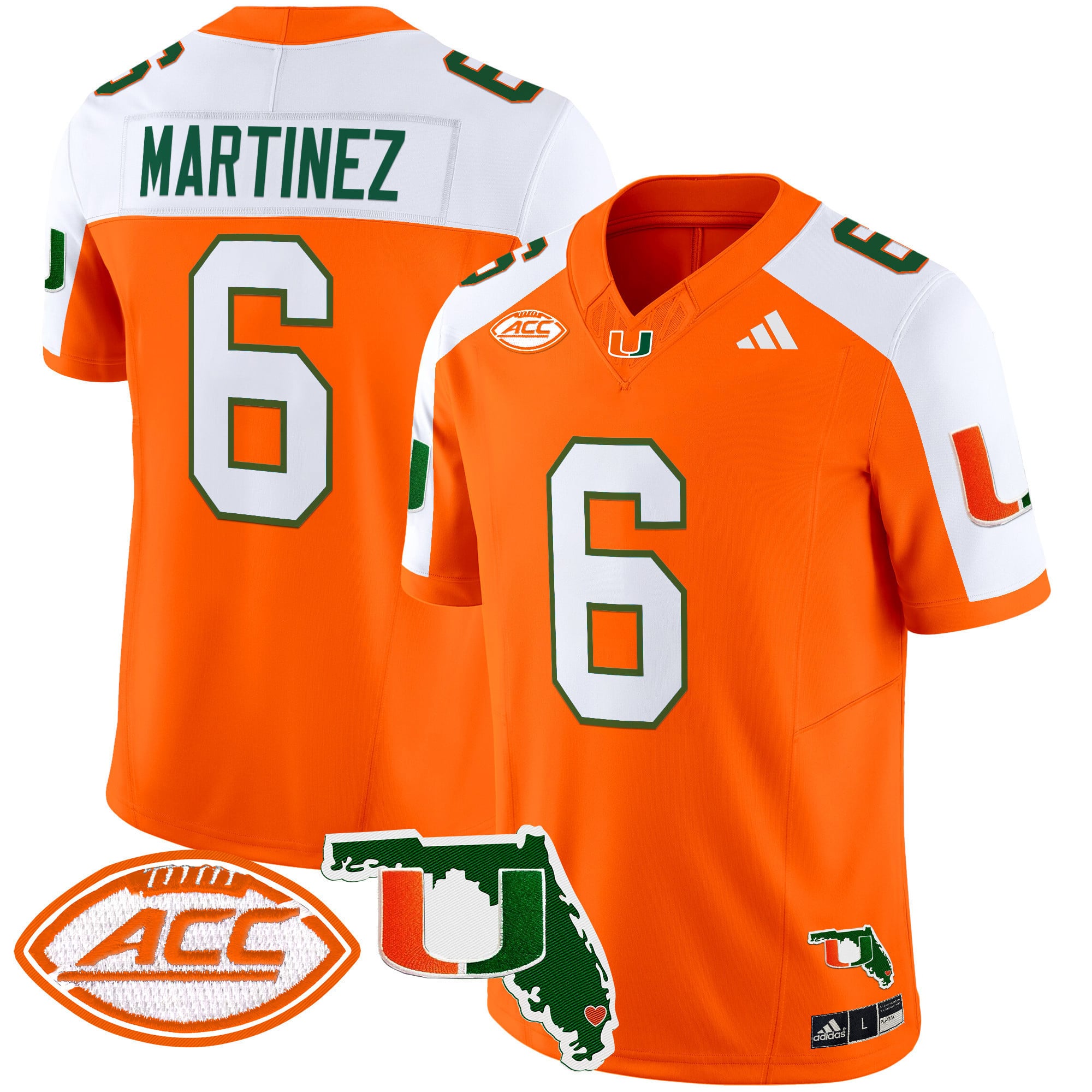 Alternative view of Miami Hurricanes Orange Jersey - Adidas Miami Hurricanes #1 Ward