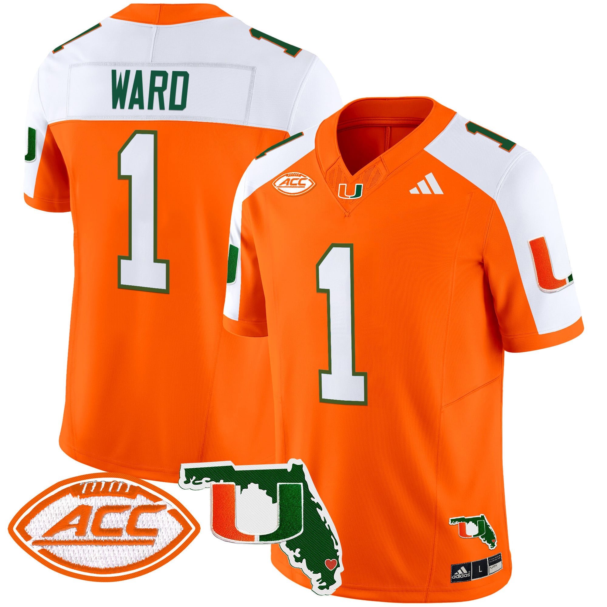 Miami Hurricanes Orange Jersey - Adidas Miami Hurricanes #1 Ward
