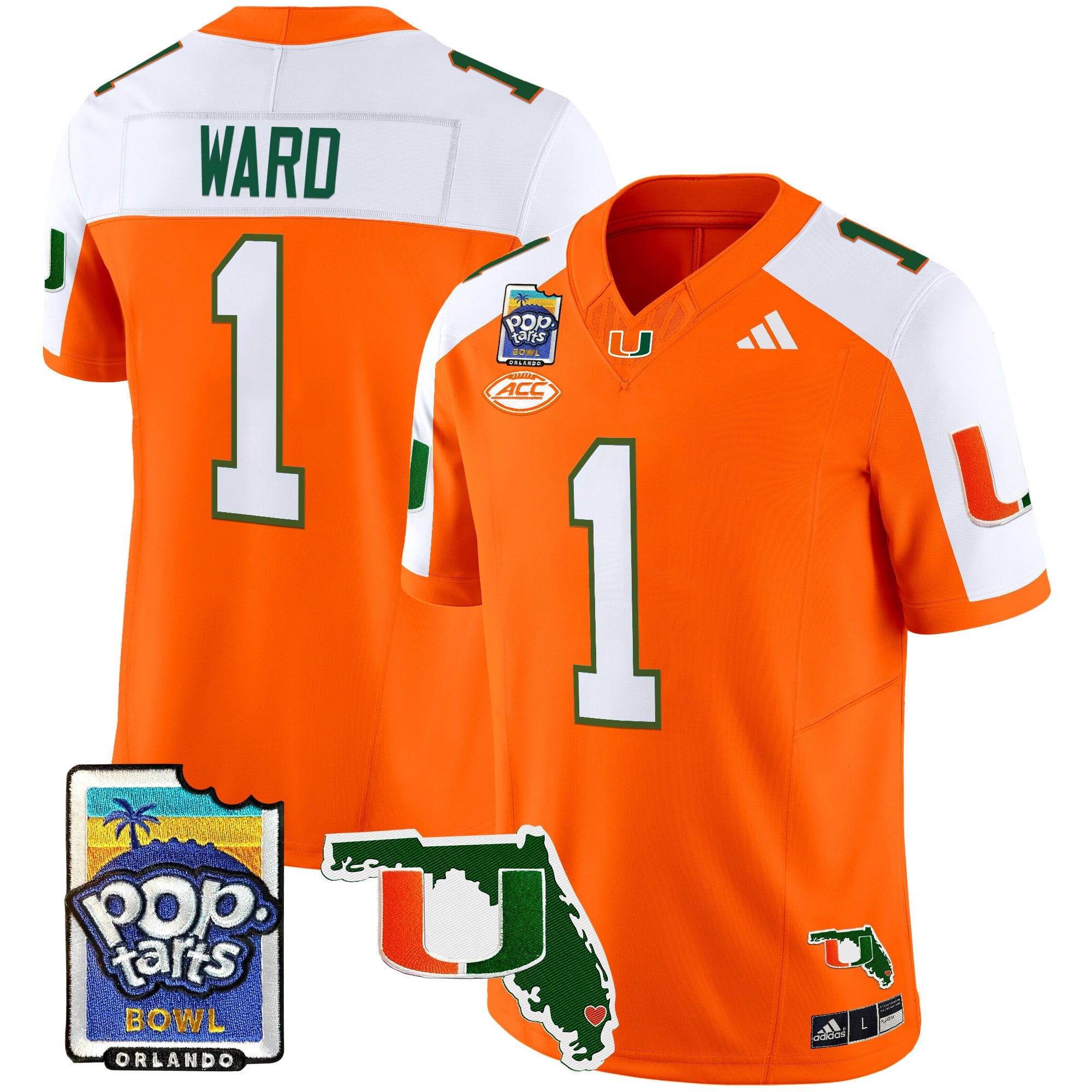 Miami Hurricanes Ward Jersey - Adidas Miami Hurricanes Ward #1 Orange