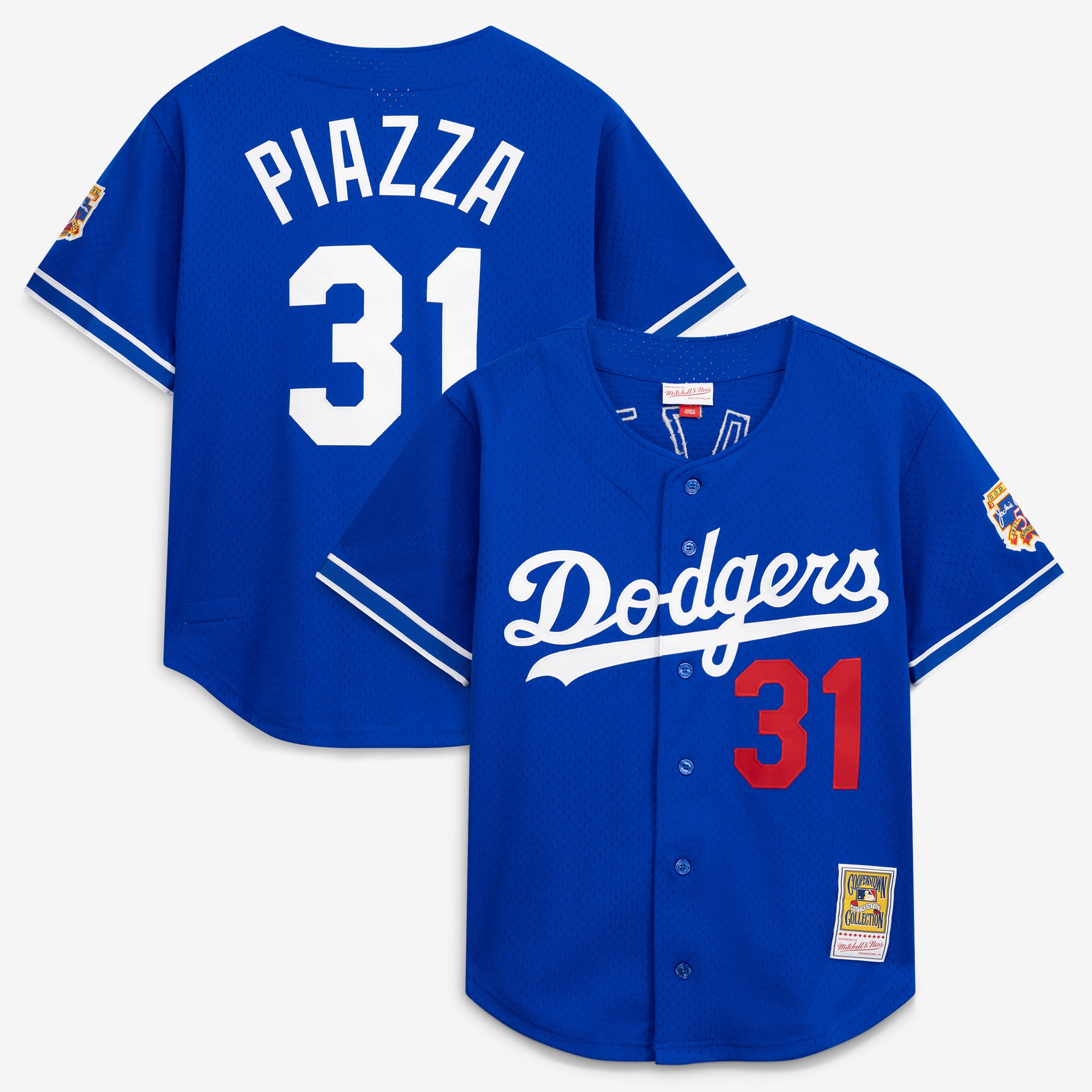 Mike Piazza Los Angeles Dodgers Cooperstown Collection Mesh Batting Practice Button-Up Jersey - Royal