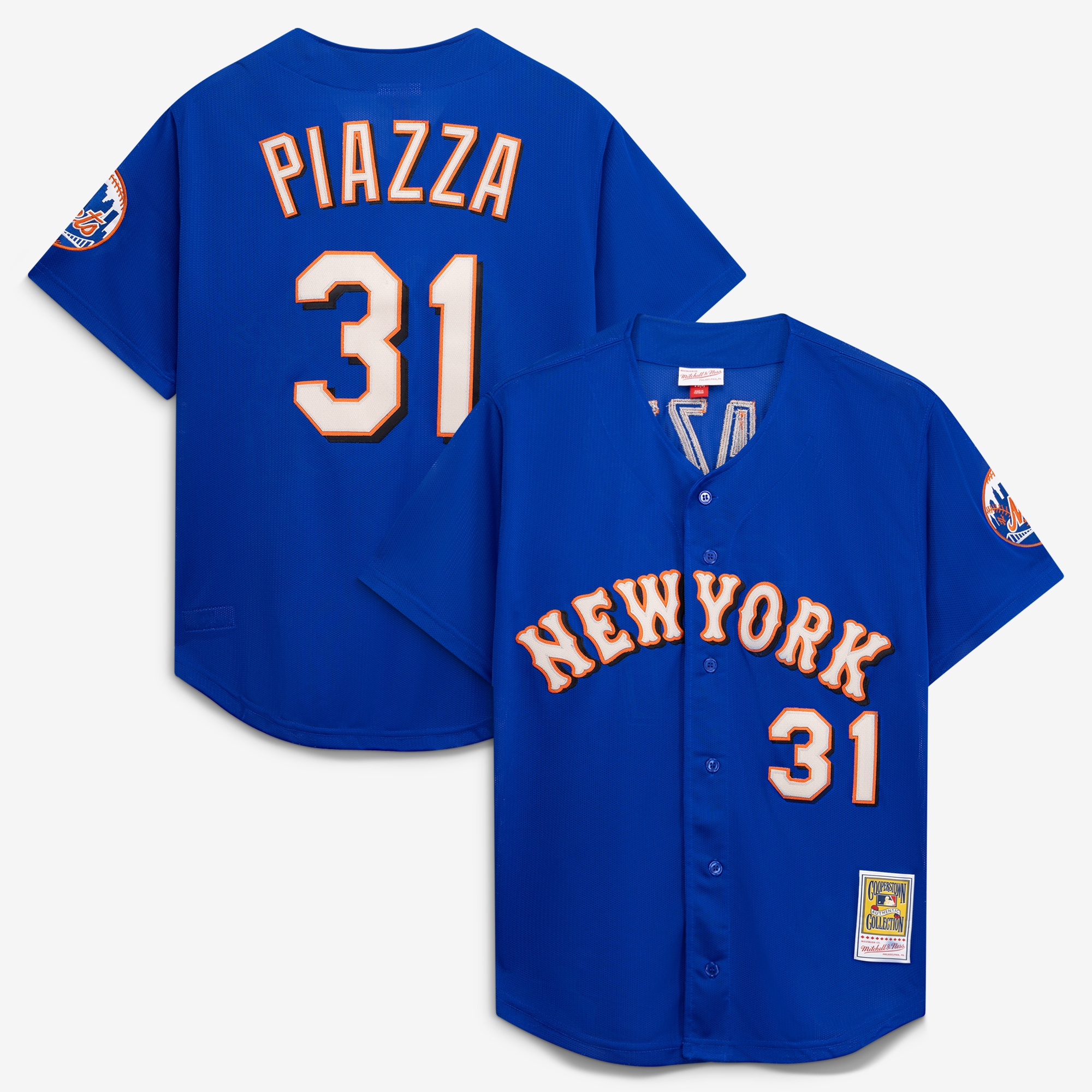 Mike Piazza New York Mets Cooperstown Collection Mesh Batting Practice Button-Up Jersey
