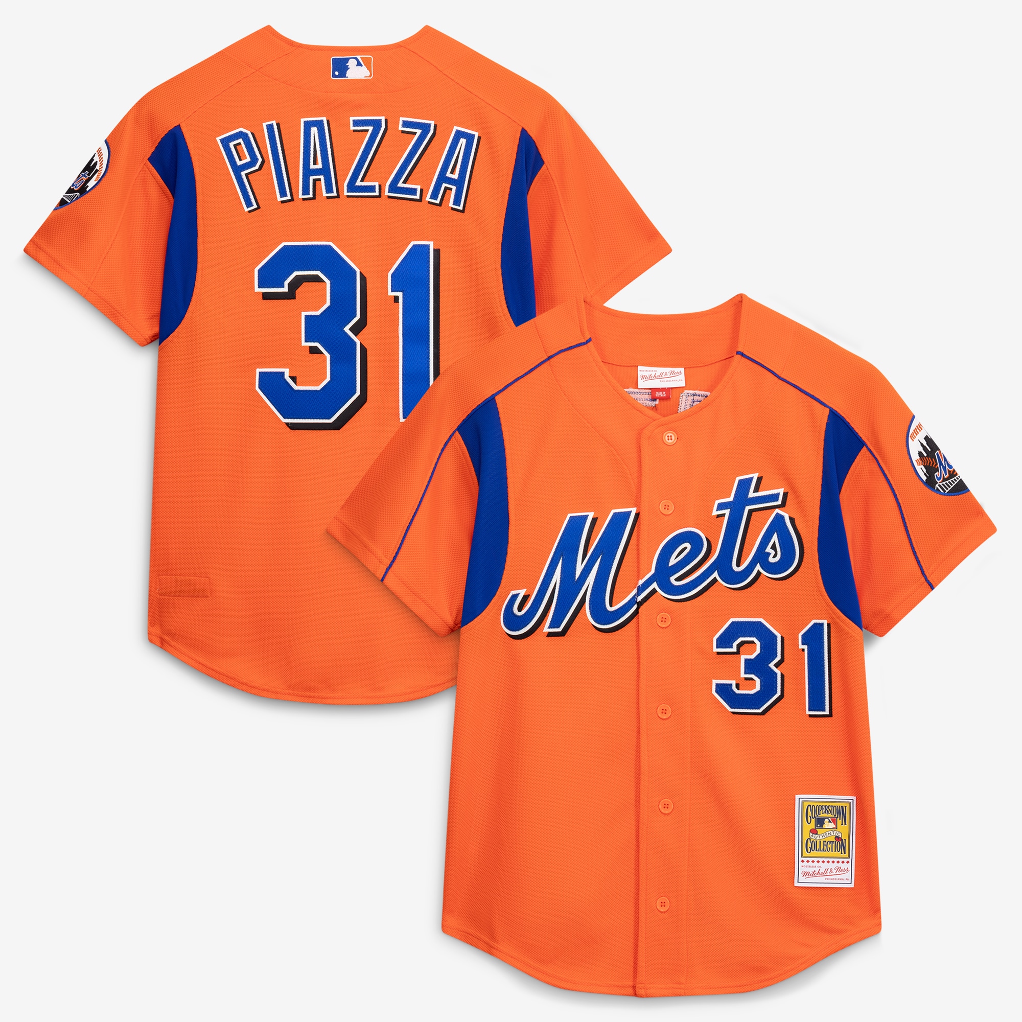 Mike Piazza New York Mets Cooperstown Collection Mesh Batting Practice Button-Up Jersey - Orange