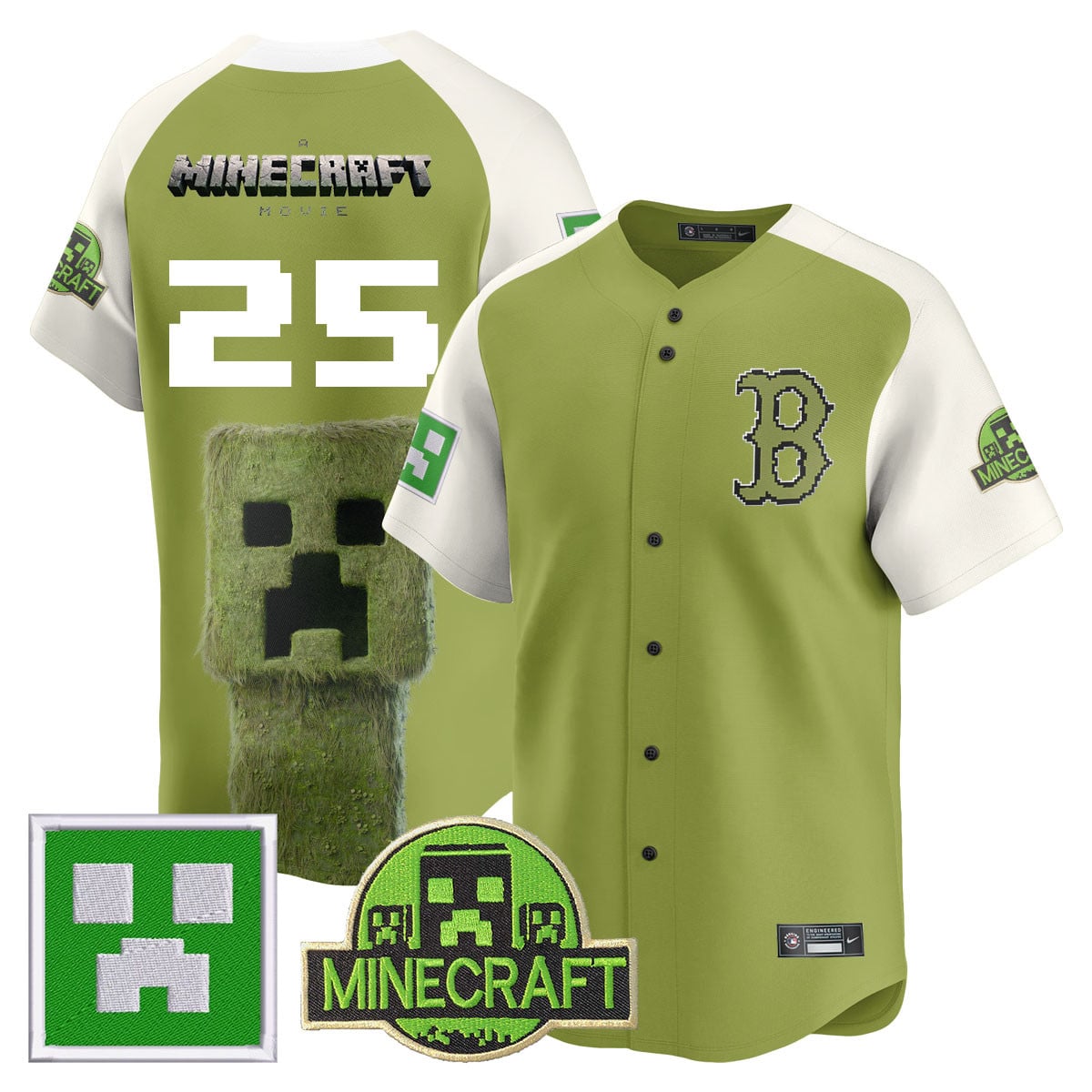 Minecraft Boston Baseball Jersey - Nike - Green Creeper Edition