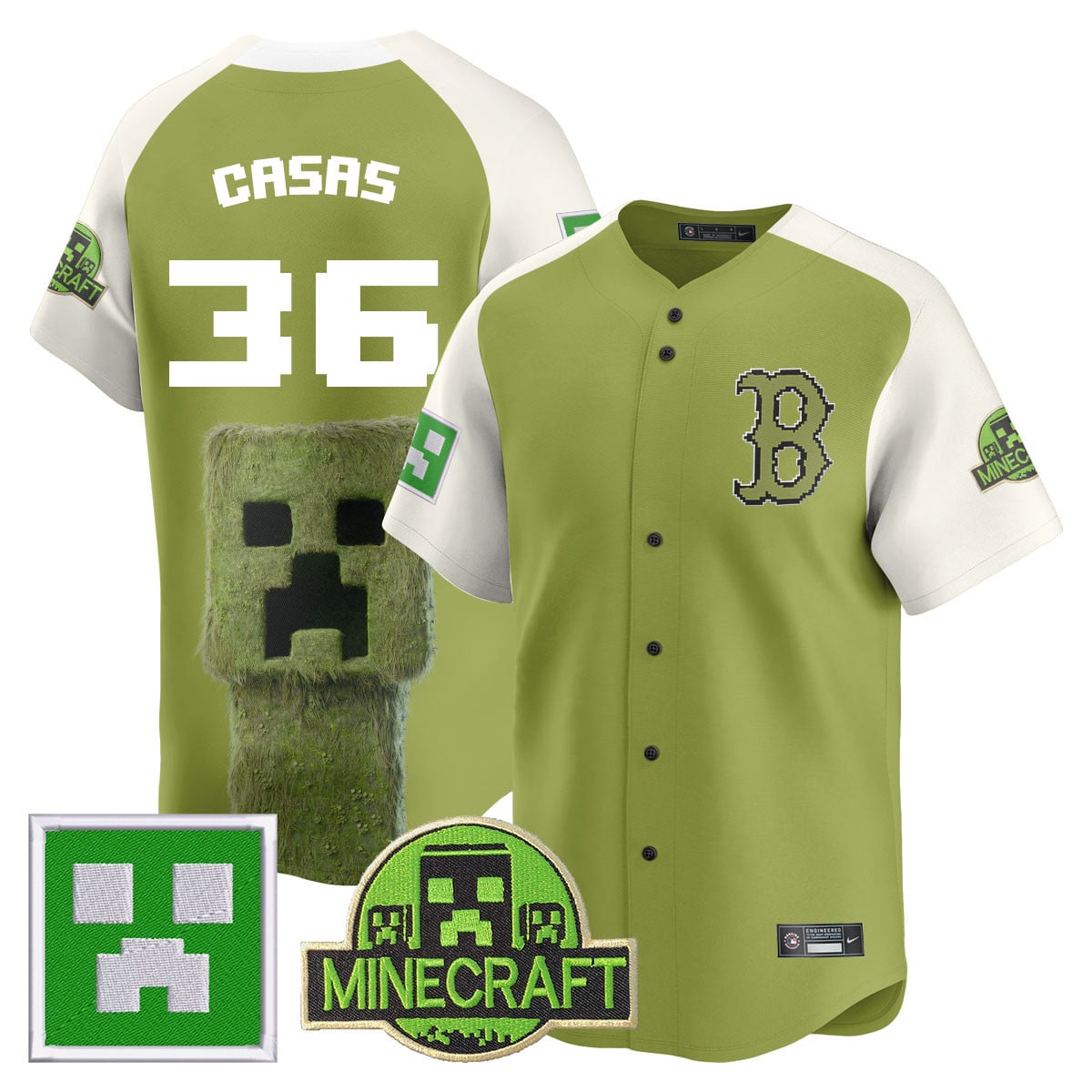 Alternative view of Minecraft Boston Baseball Jersey - Nike - Green Creeper Edition