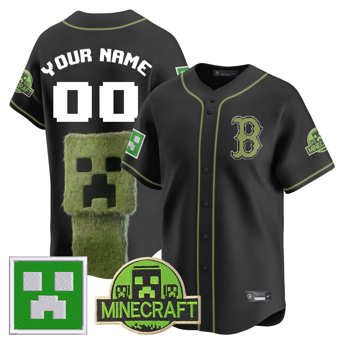 Alternative view of Minecraft Boston Green Jersey - Minecraft Boston Green Baseball Jersey
