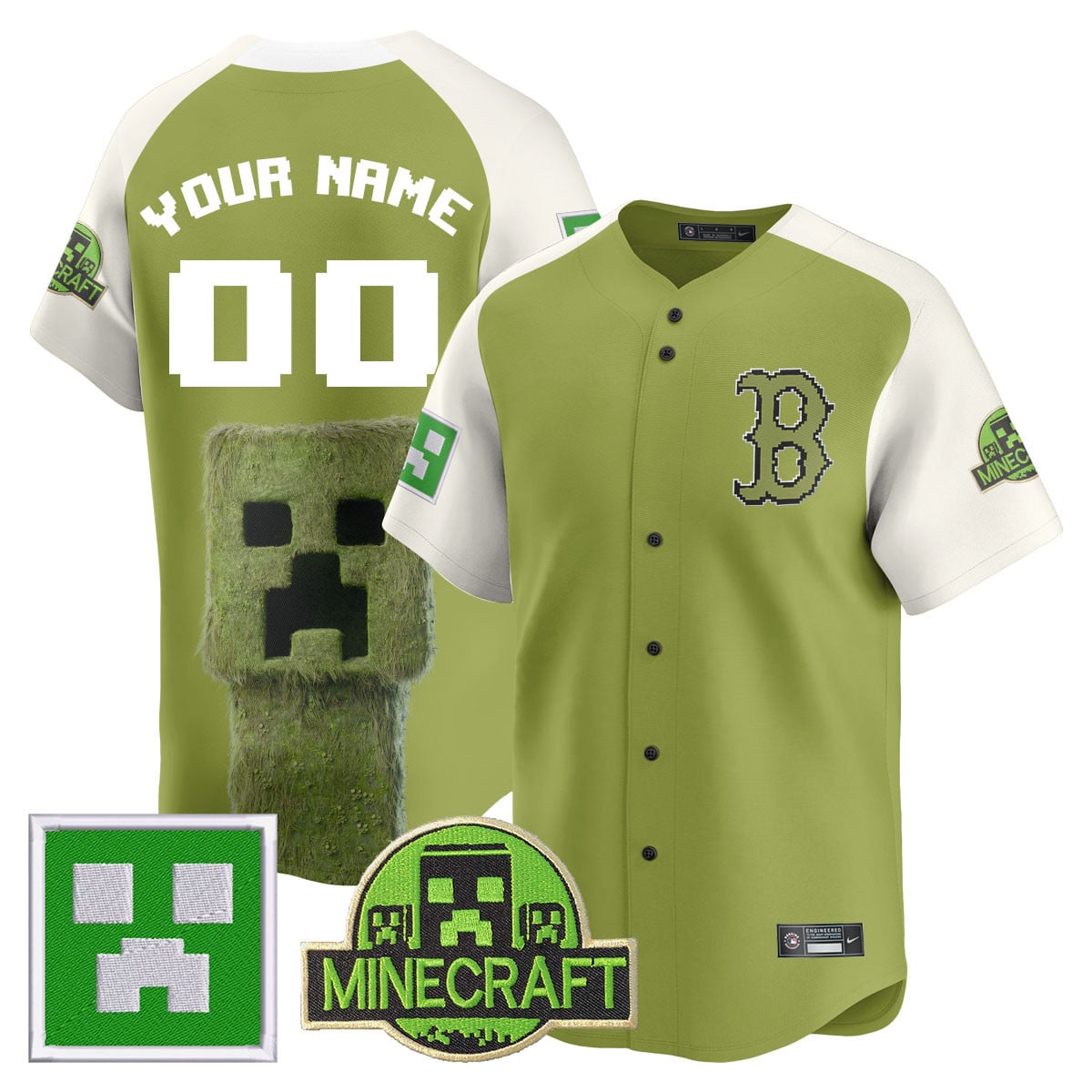 Minecraft Boston Green Jersey - Minecraft Boston Green Baseball Jersey