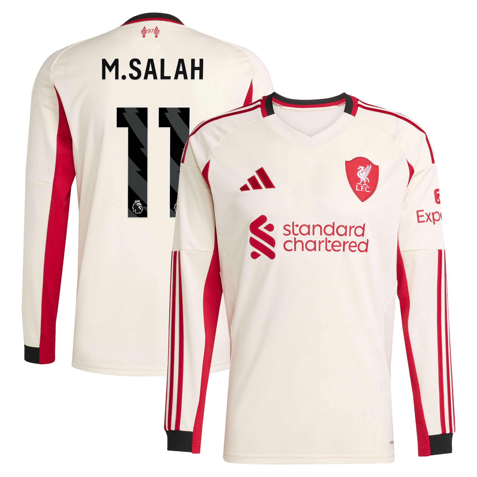 Mohamed Salah Liverpool 2025/26 Away Long Sleeve Player Jersey - White