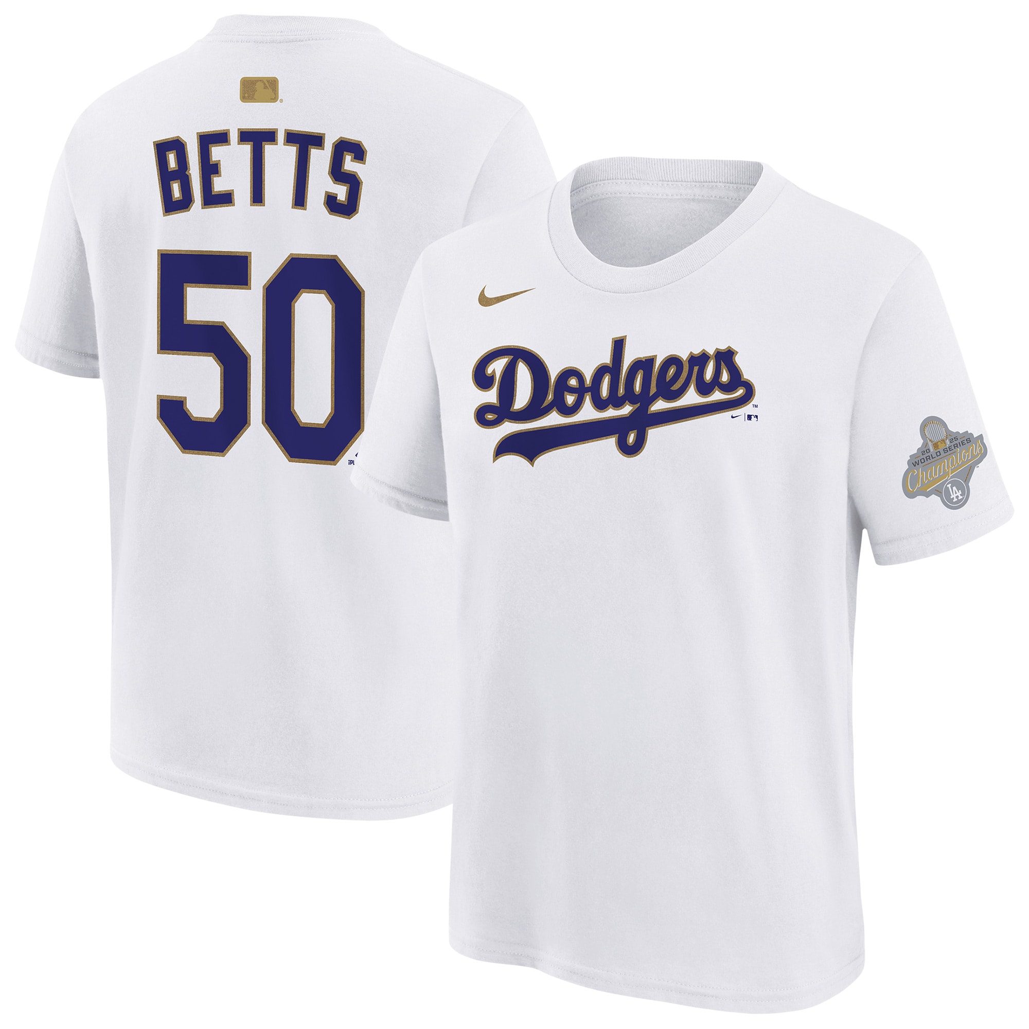 Mookie Betts Los Angeles Dodgers Youth 2026 Gold Collection Name & Number T-Shirt - White