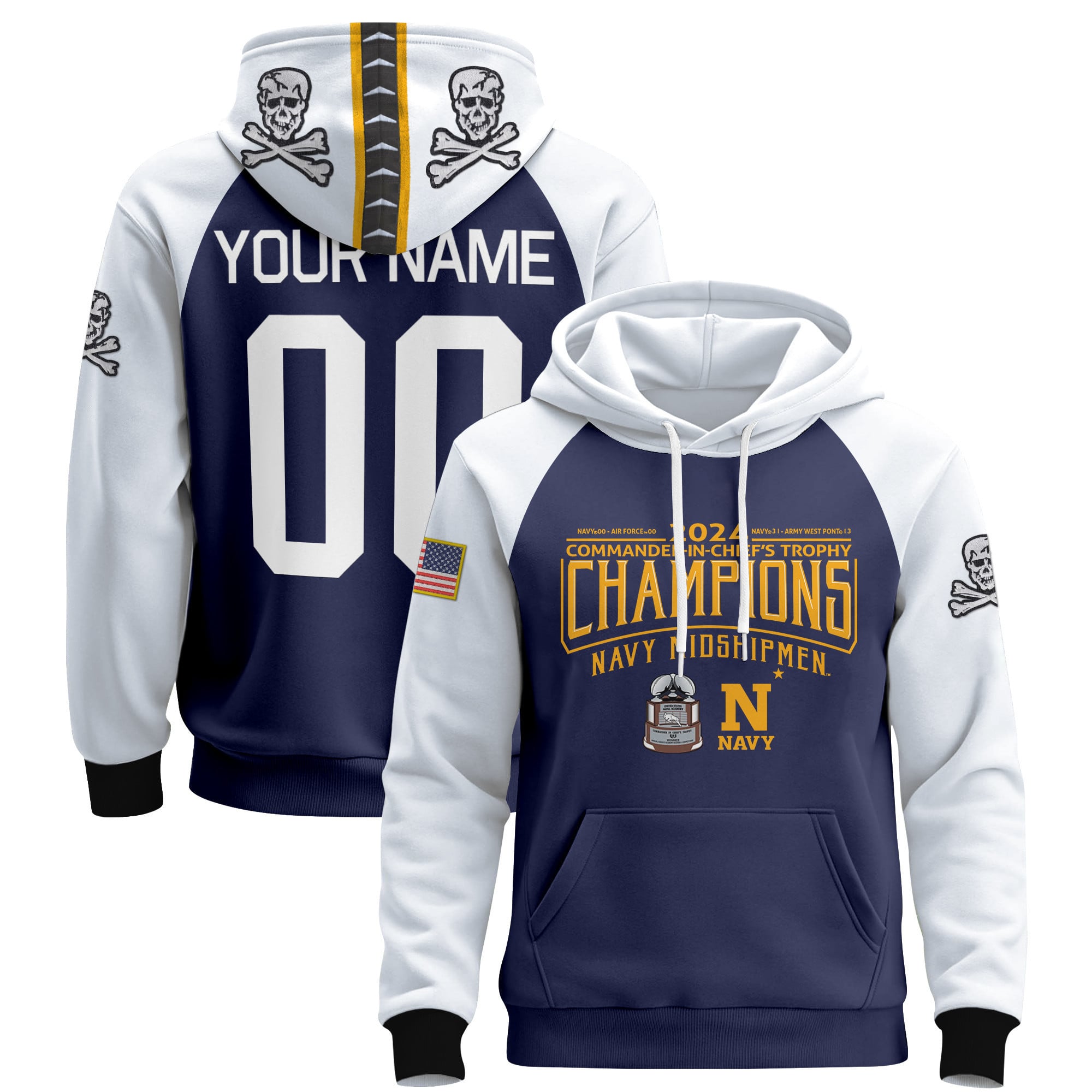 Alternative view of Navy Midshipmen Champions Hoodie - White & Black