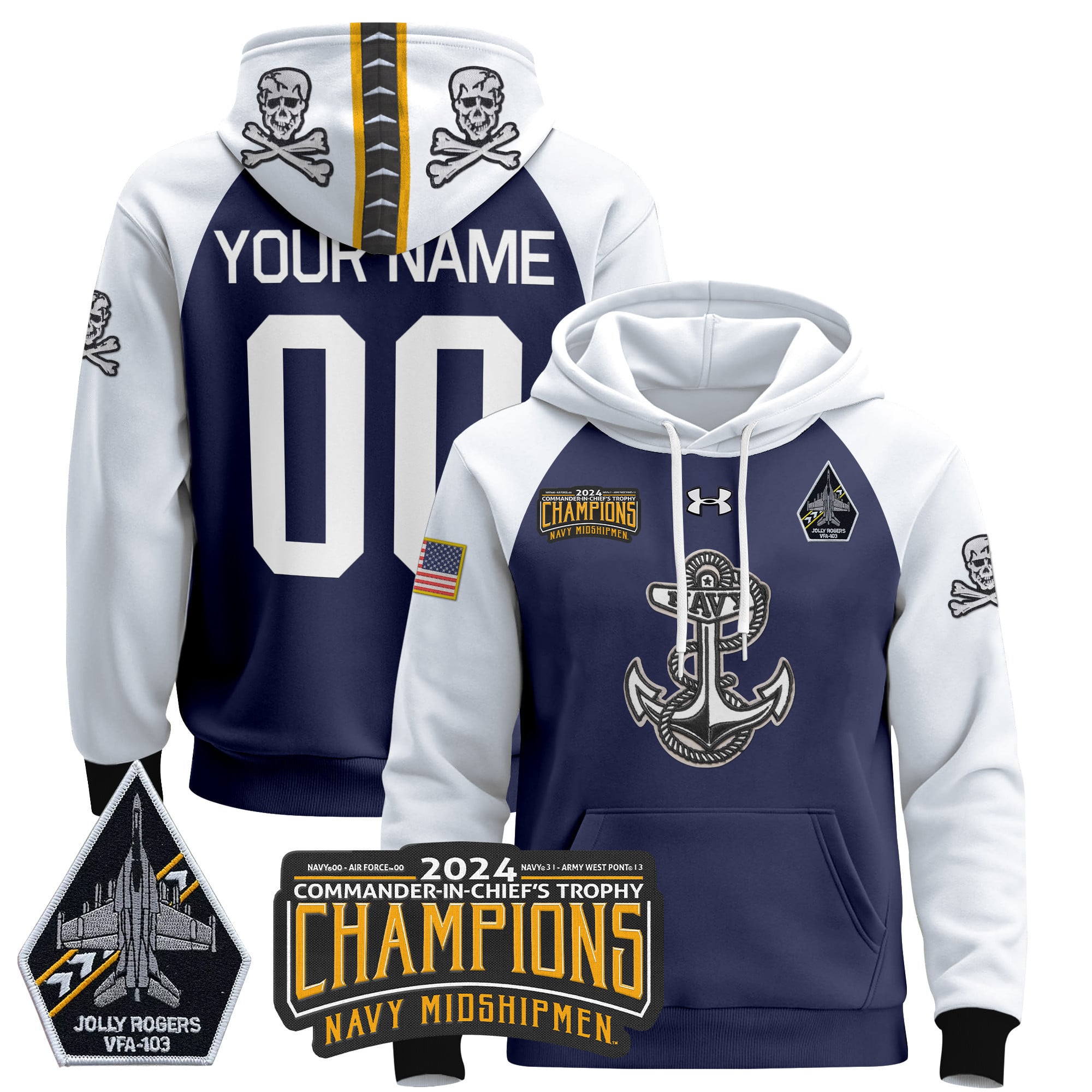 Alternative view of Navy Midshipmen Jolly Rogers Hoodie - Under Armour Navy Midshipmen