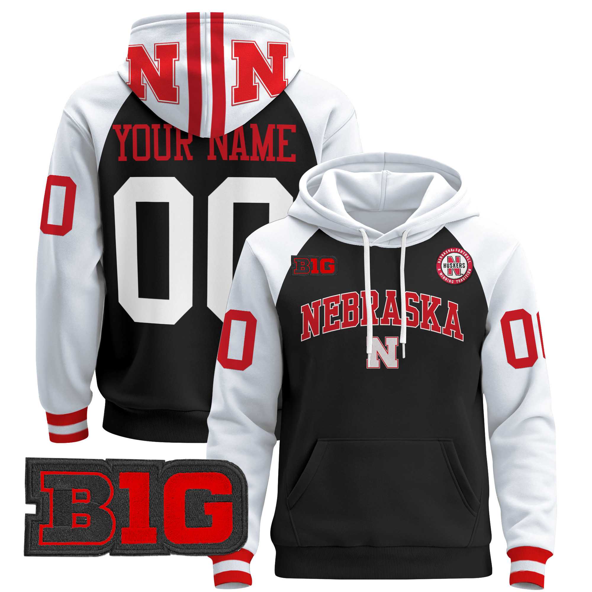 Alternative view of Nebraska Huskers Personalized Hoodie - Nebraska Huskers Red & White