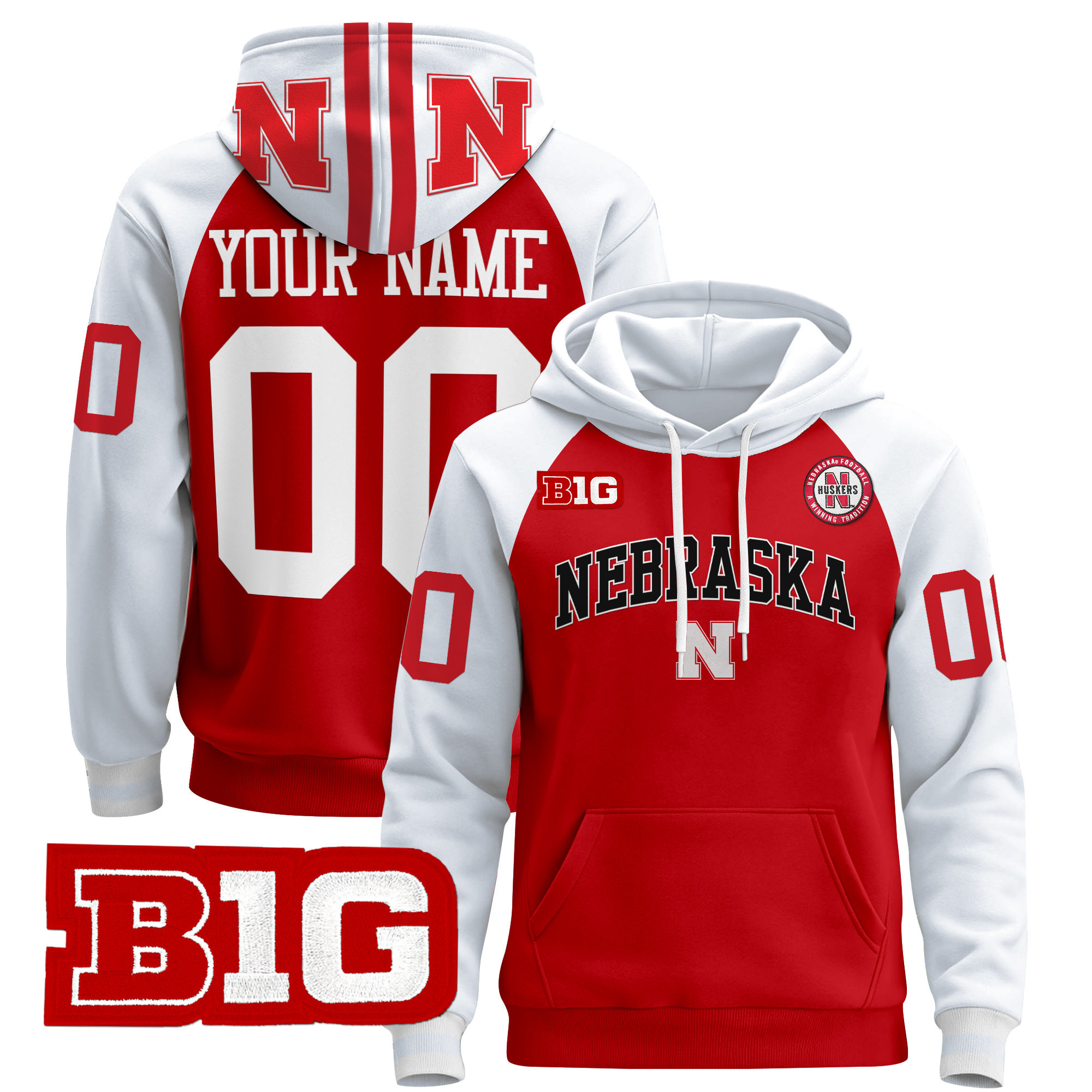 Nebraska Huskers Personalized Hoodie - Nebraska Huskers Red & White
