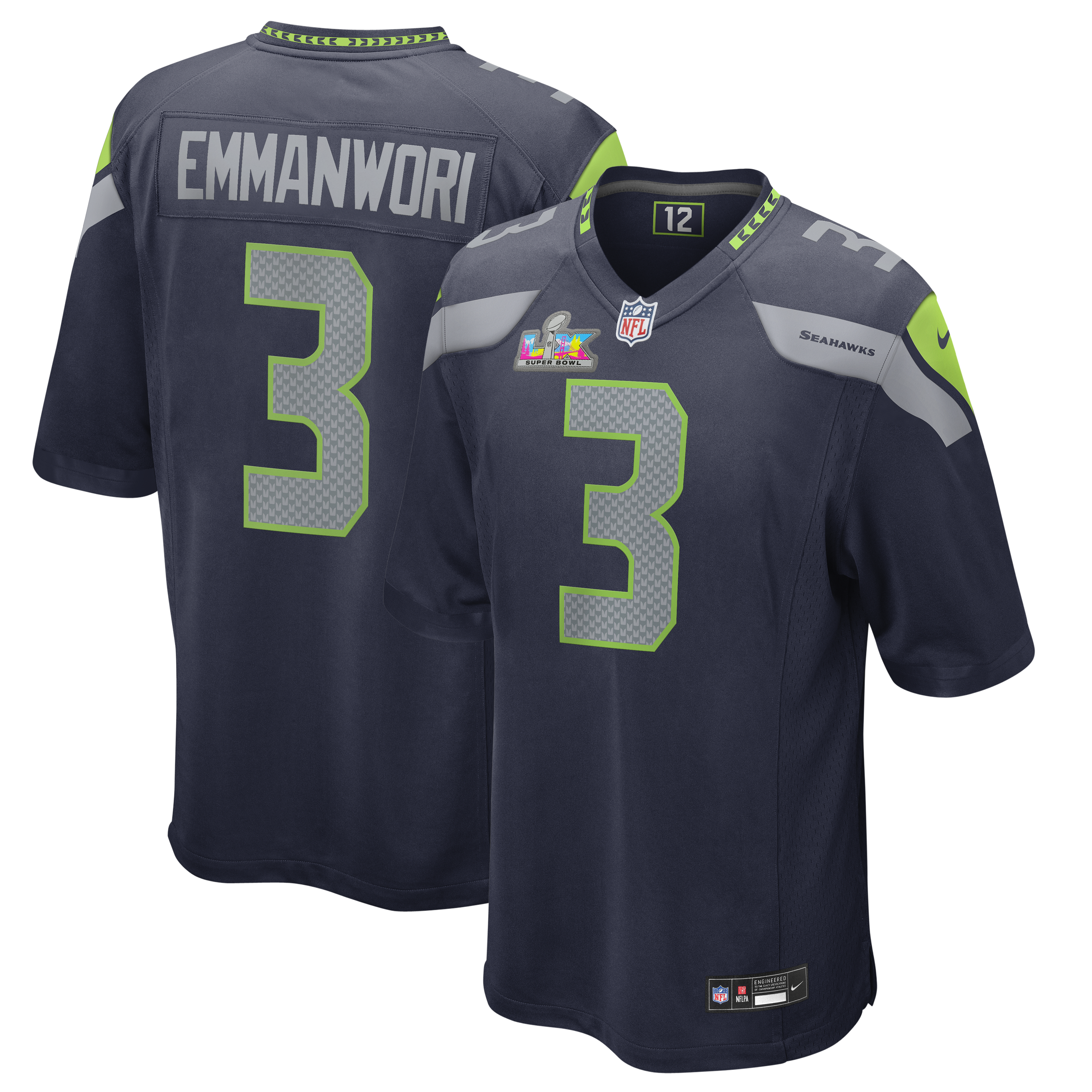 Nick Emmanwori Seattle Seahawks Super Bowl LX Patch Game Jersey - College Navy