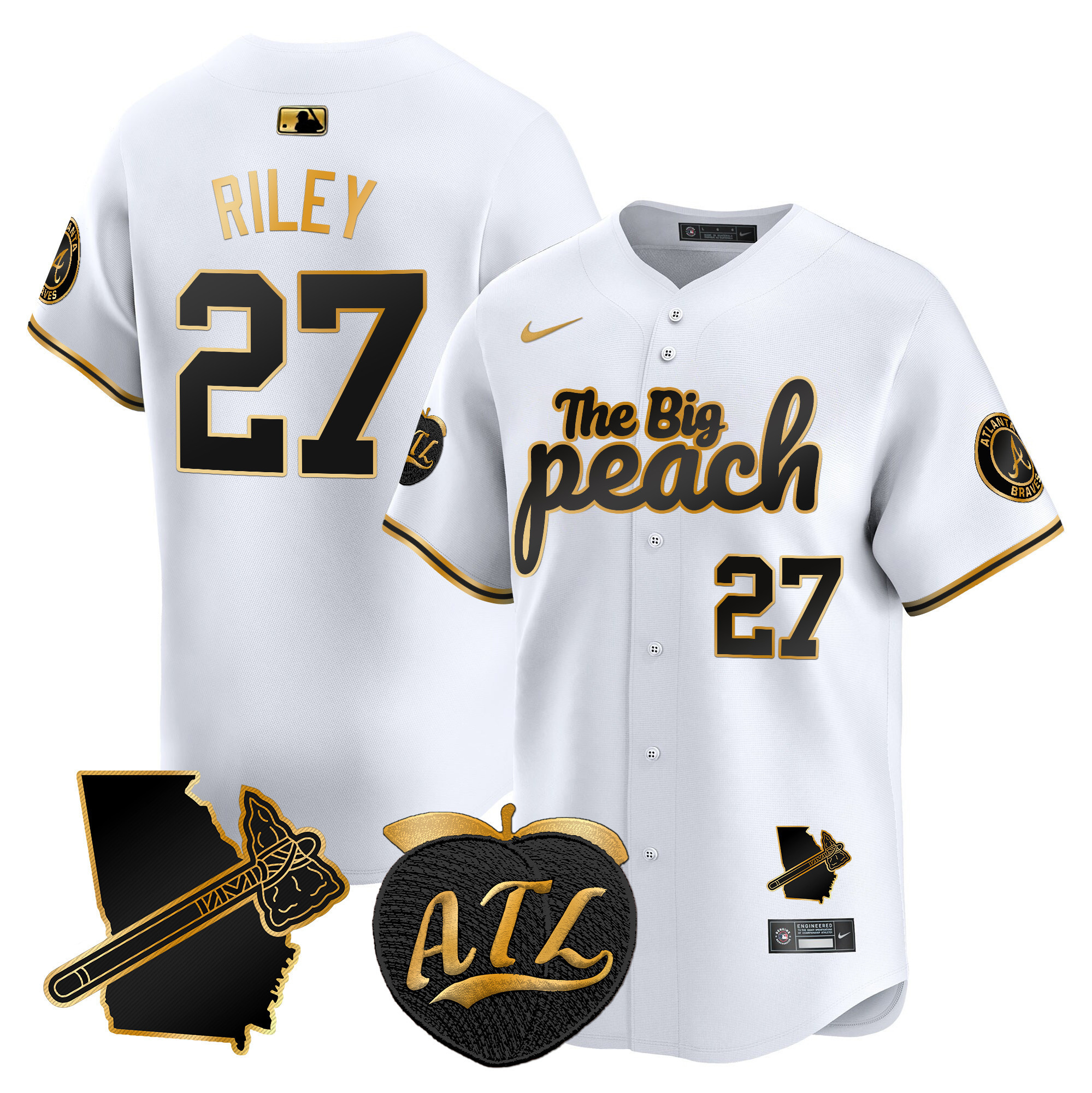 Alternative view of Nike Acuna Jr. Braves Jersey - White “Big Peach” Edition