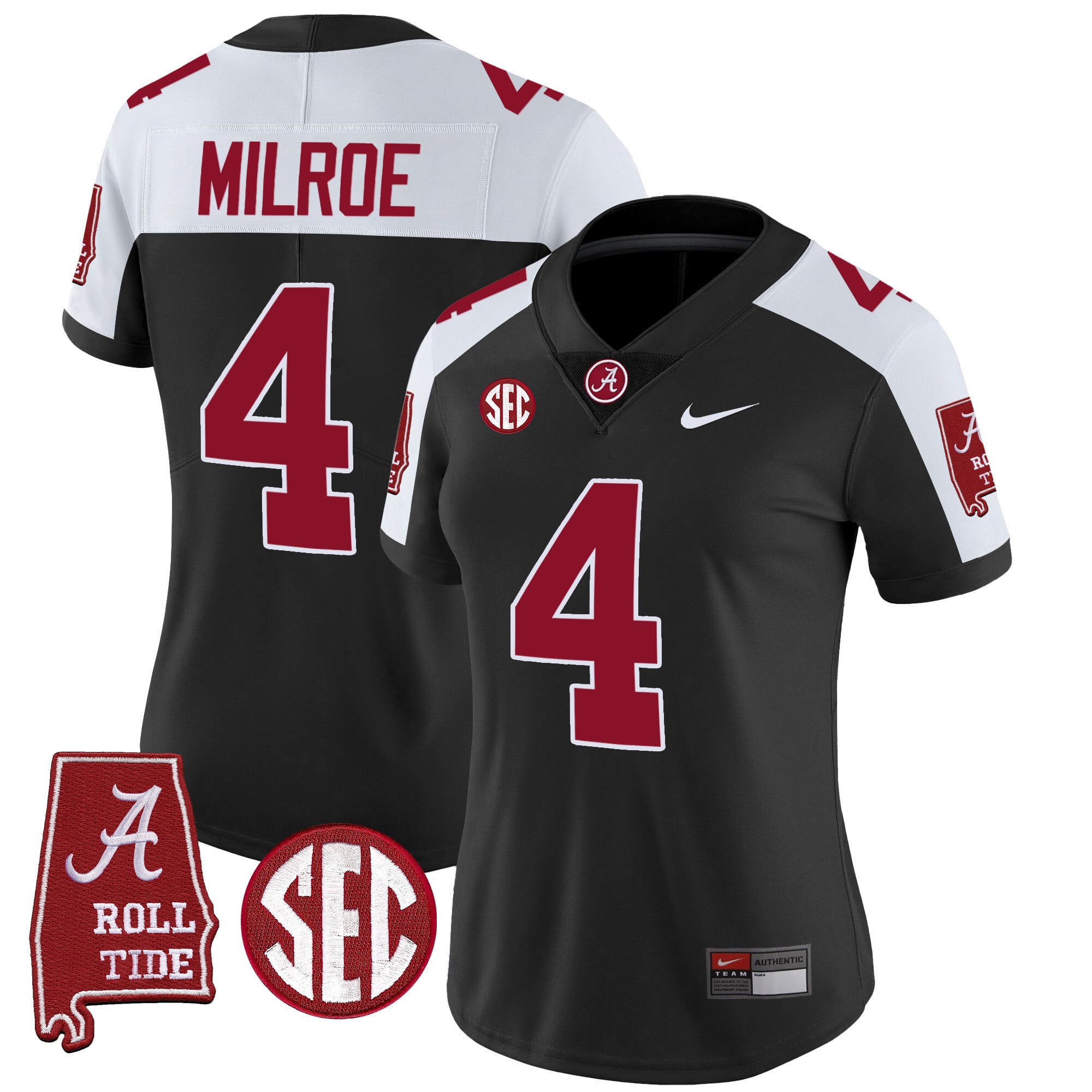 Alternative view of Nike Alabama Saban #1 Black Jersey - Crimson Tide