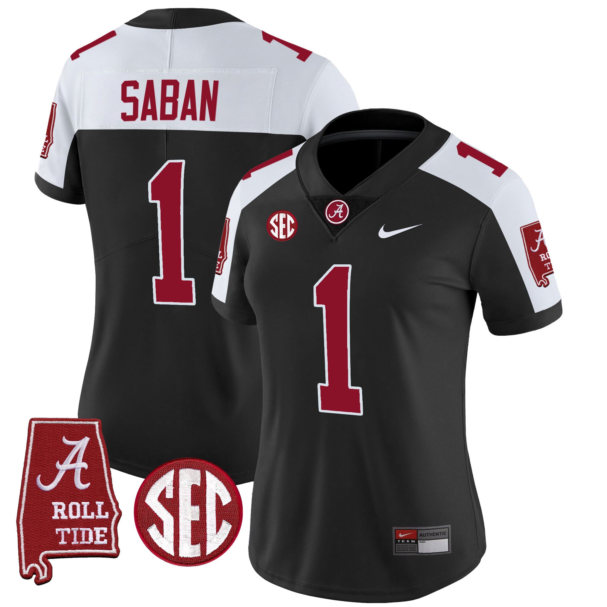 Nike Alabama Saban #1 Black Jersey - Crimson Tide