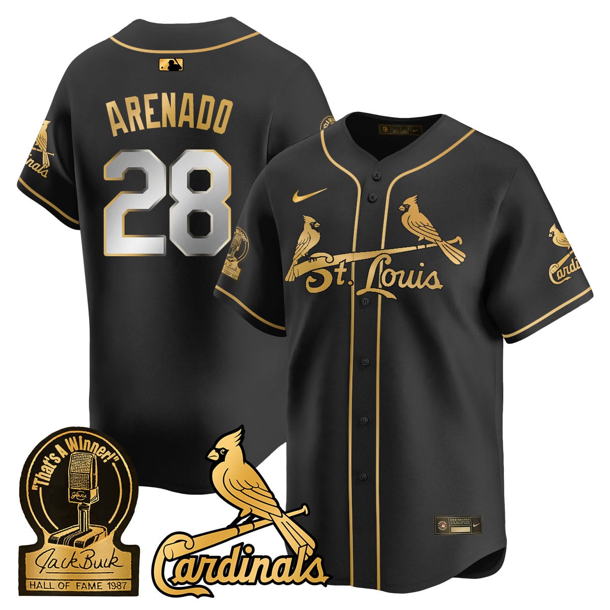 Nike Arenado Cardinals Jersey - Black & Gold Hall of Fame