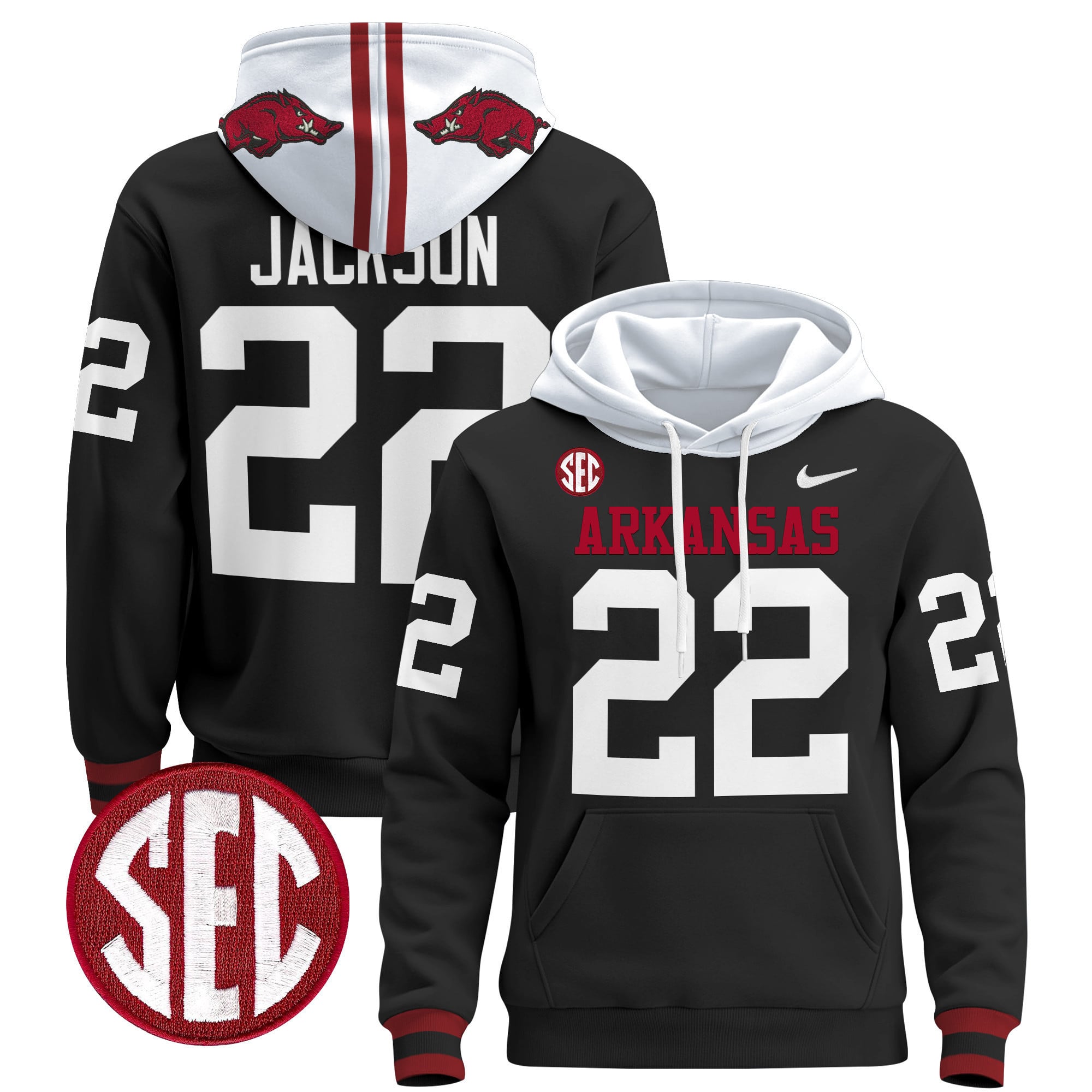 Alternative view of Nike Arkansas #10 Black Hoodie - Nike Arkansas Razorbacks #10 Black