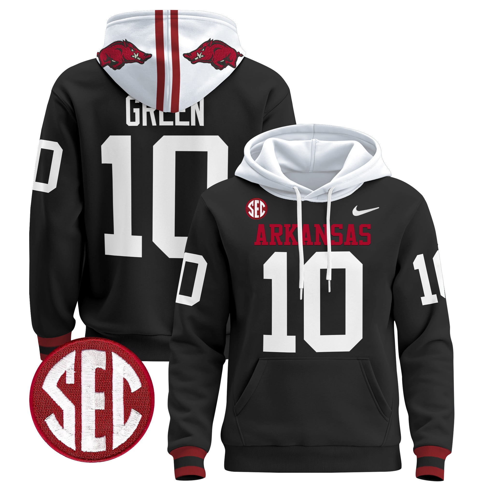Nike Arkansas #10 Black Hoodie - Nike Arkansas Razorbacks #10 Black