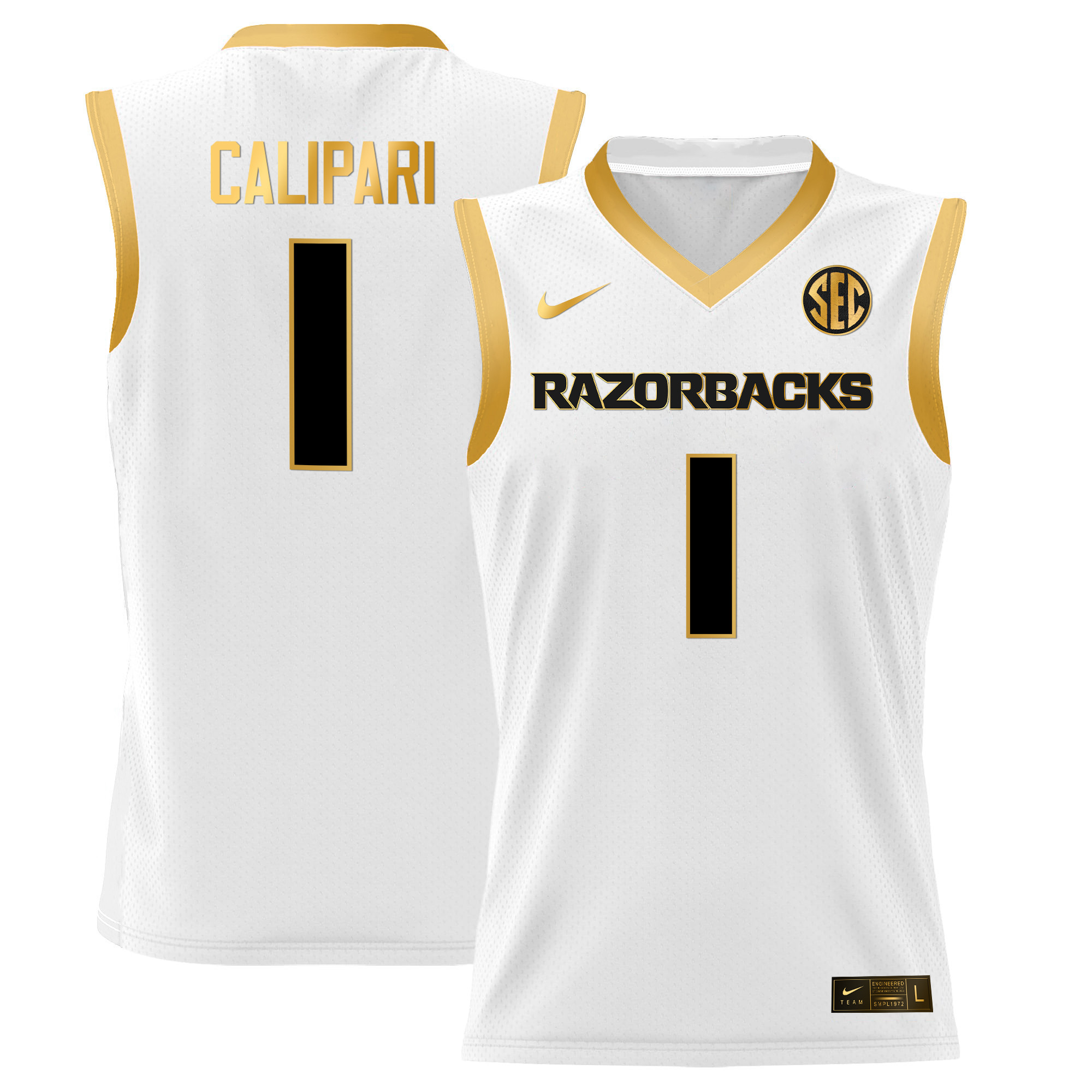 Alternative view of Nike Arkansas Razorbacks #12 White Jersey - Official NCAA Gear