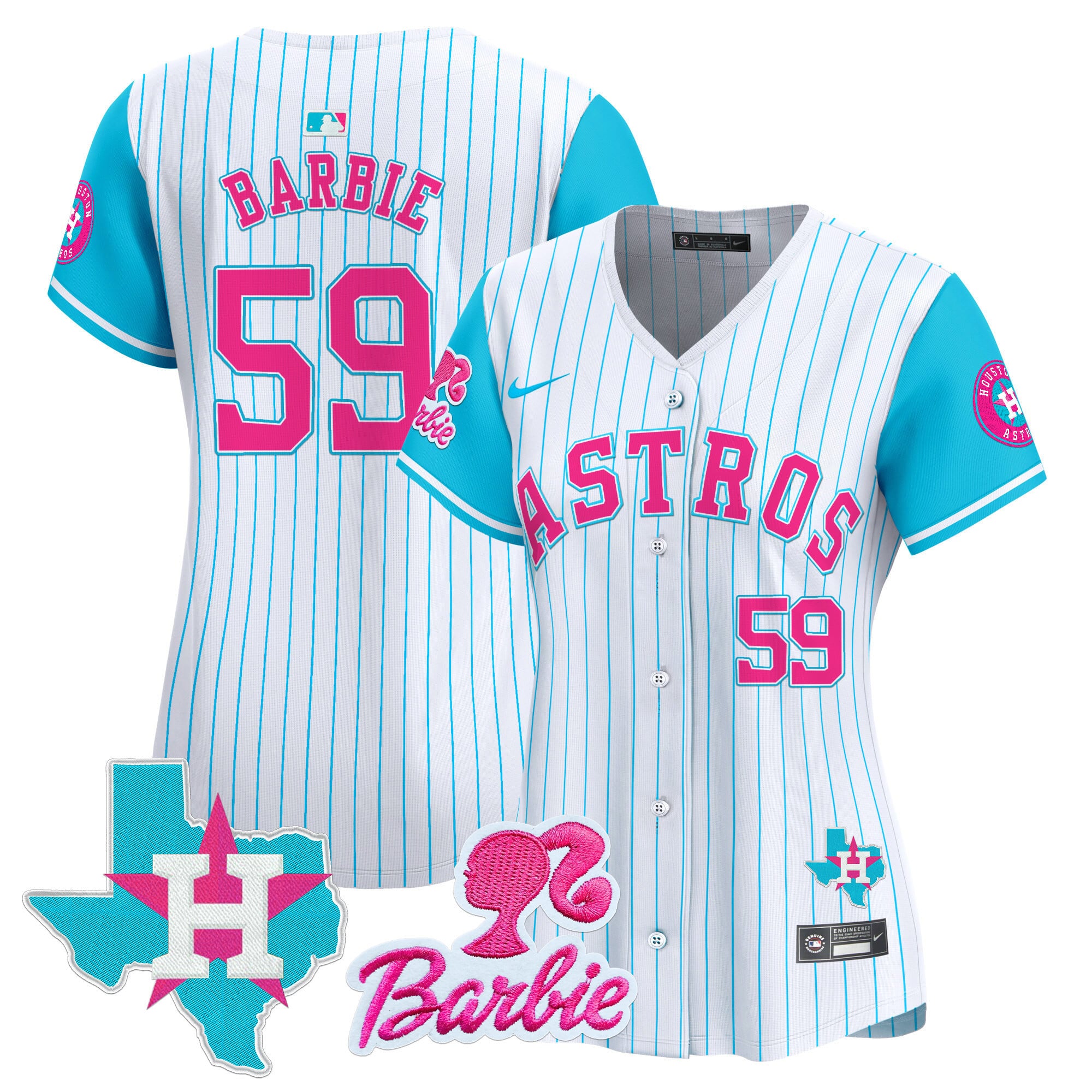 Nike Astros Barbie #59 Jersey - White & Turquoise