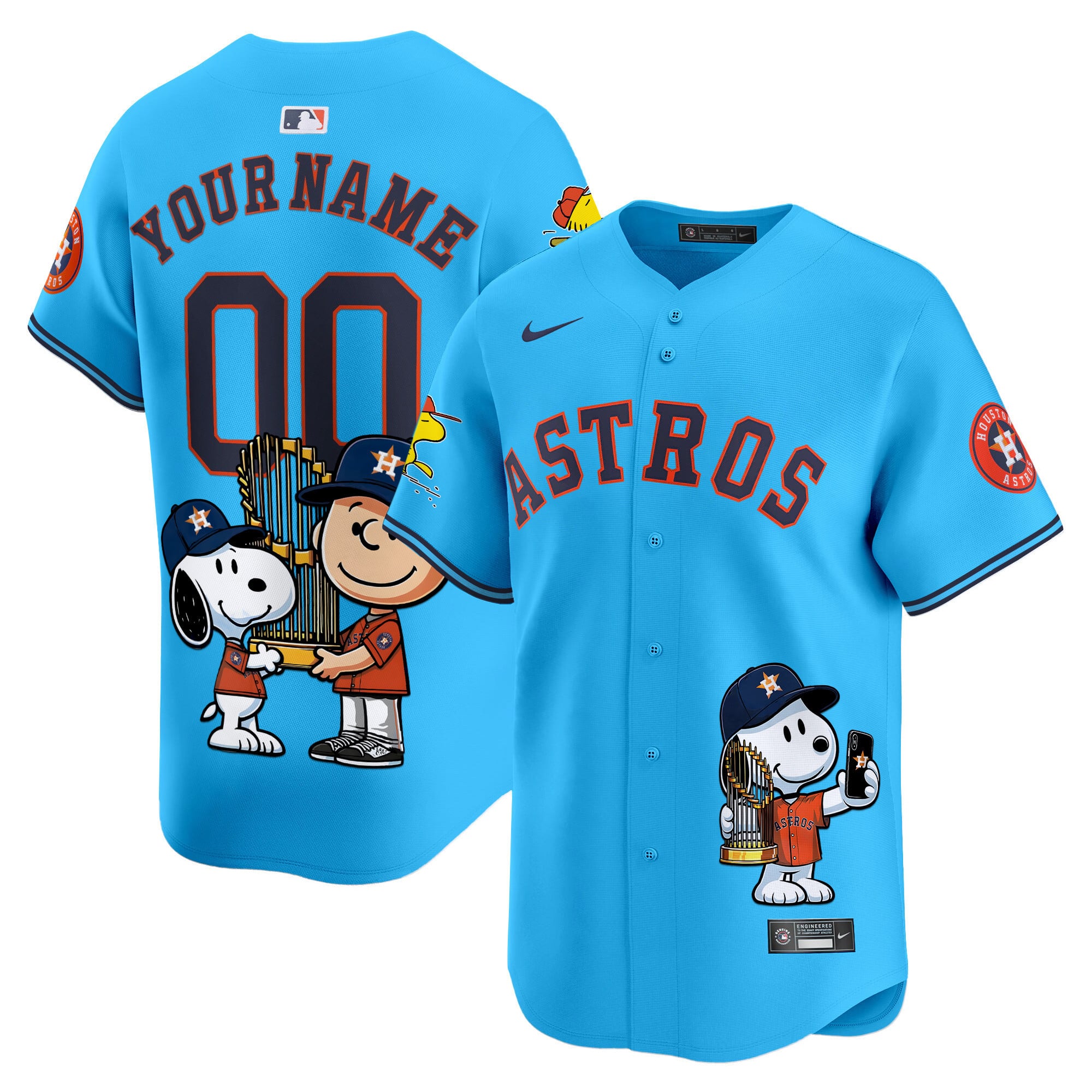 Alternative view of Nike Astros Snoopy Jersey - Ivory Baseball Shirt