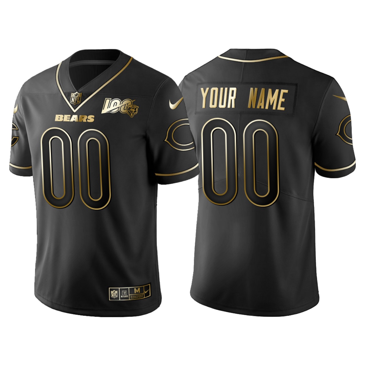 nike Bears Black Gold Custom Jersey - Nike Bears Black & Gold