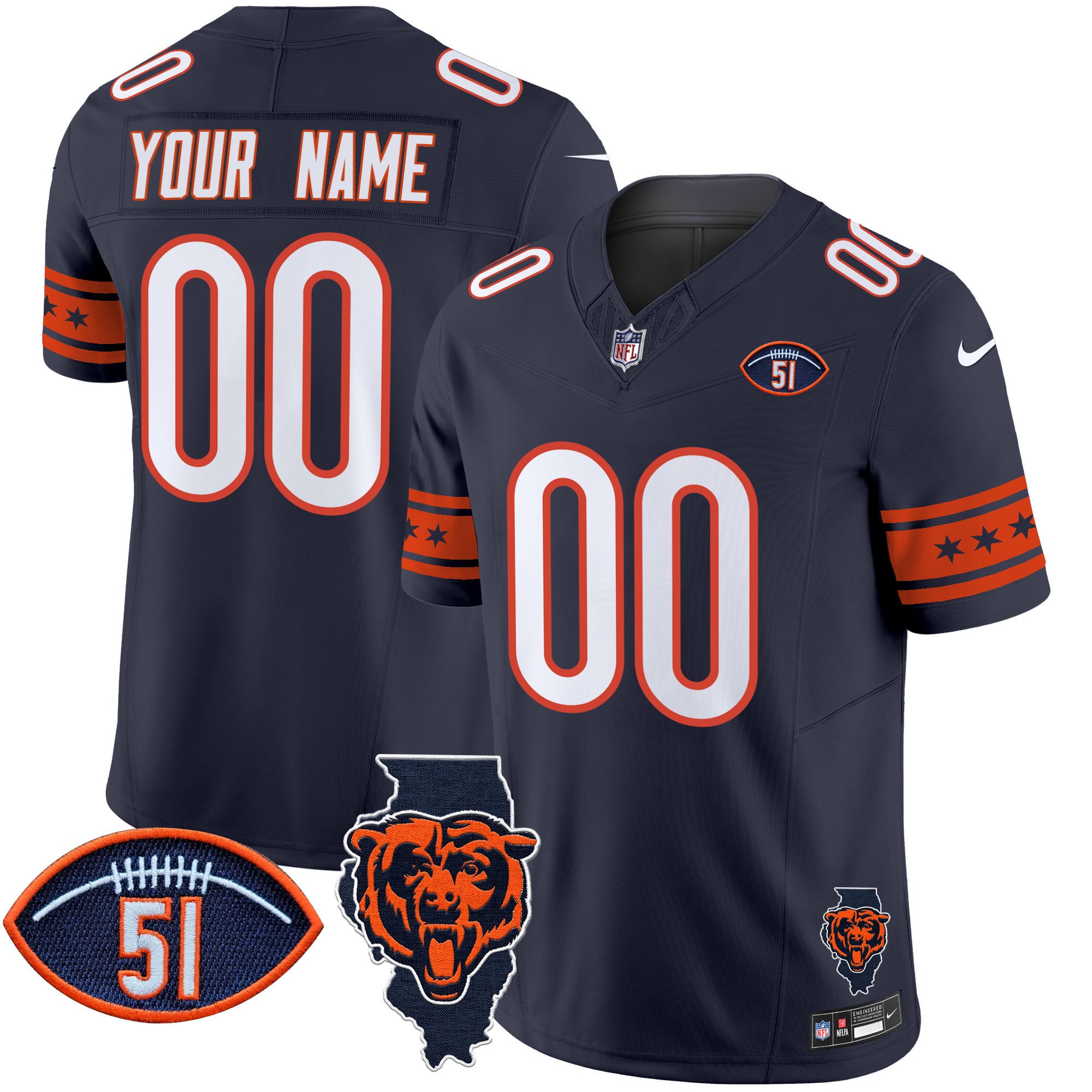 Nike Bears Custom Navy Jersey - Personalized Football Style