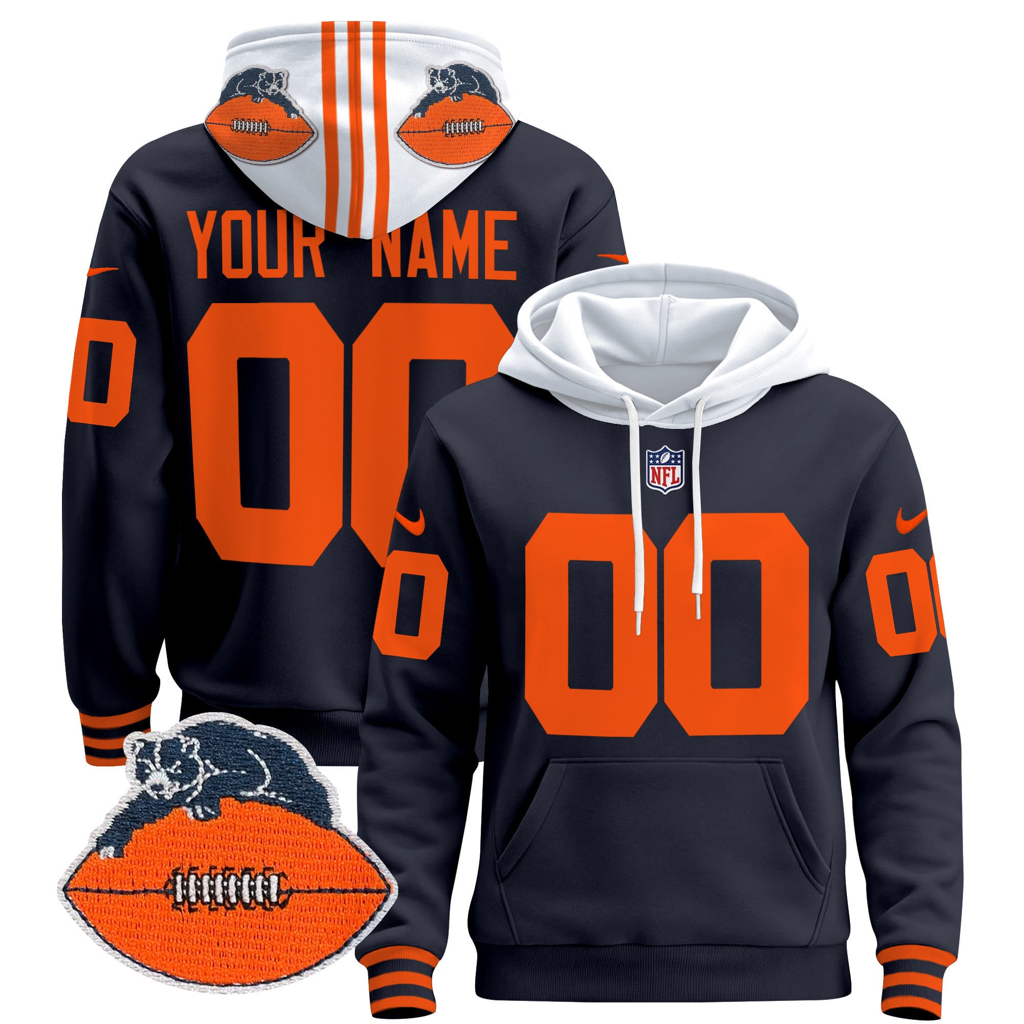Nike Bears Navy Hoodie - Custom Name & Number