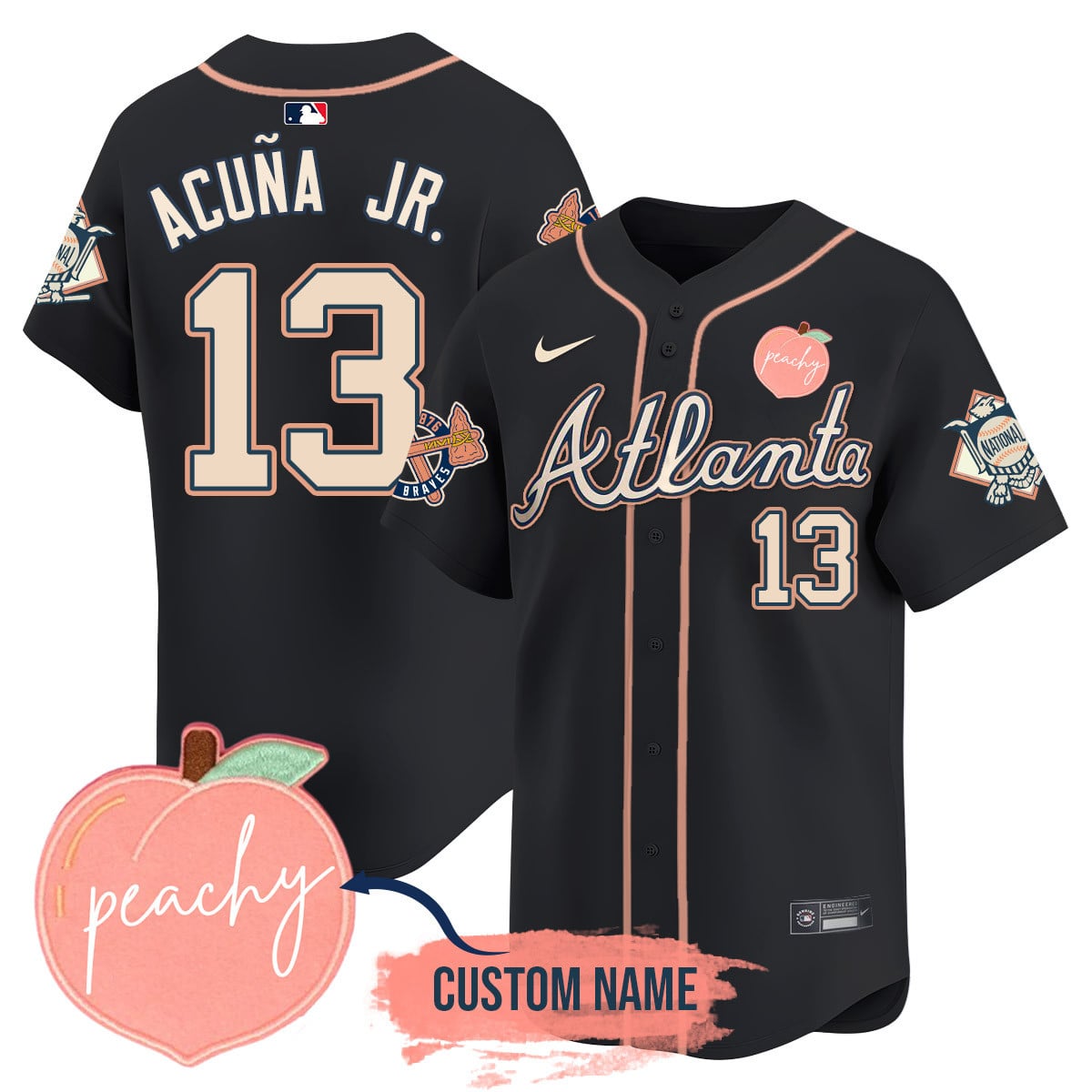 Nike Braves Acuna Peach Jersey - Nike Atlanta Braves Acuna Jr. Black