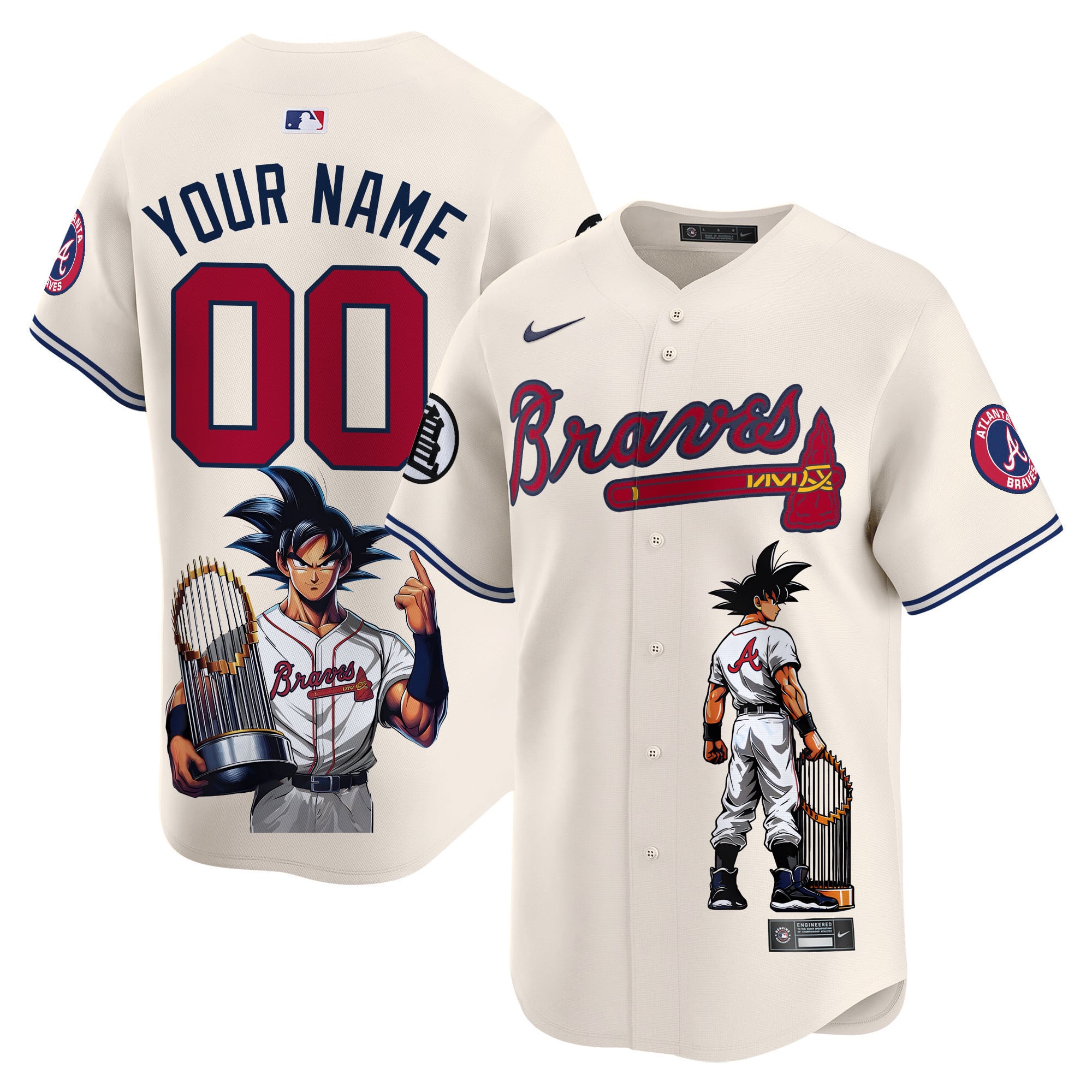 Nike Braves Goku Jersey - Cream Custom Fan Edition