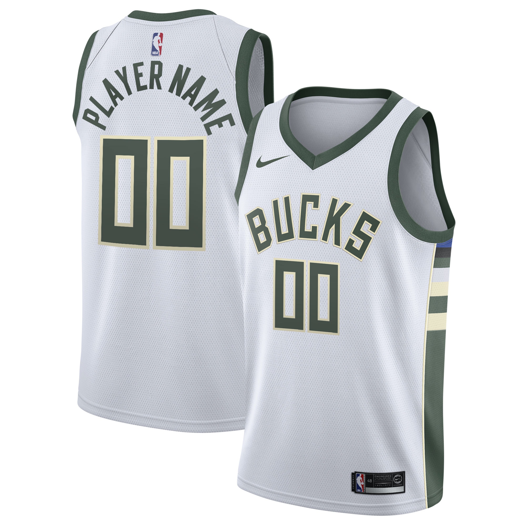Nike Bucks White Jersey - Association Edition - Custom Name/Number