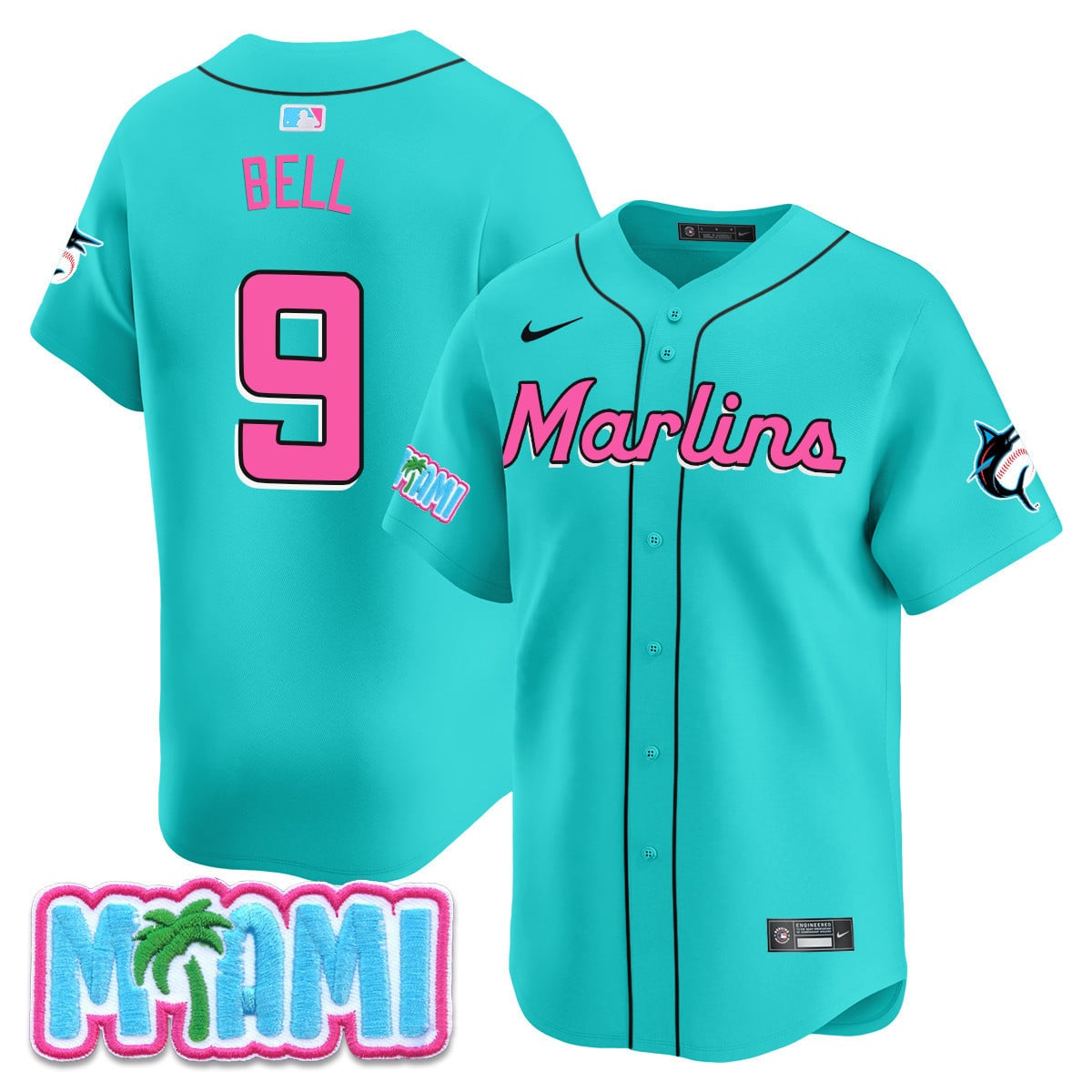 Alternative view of Nike Chisholm Jr. Marlins Jersey - Teal City Connect