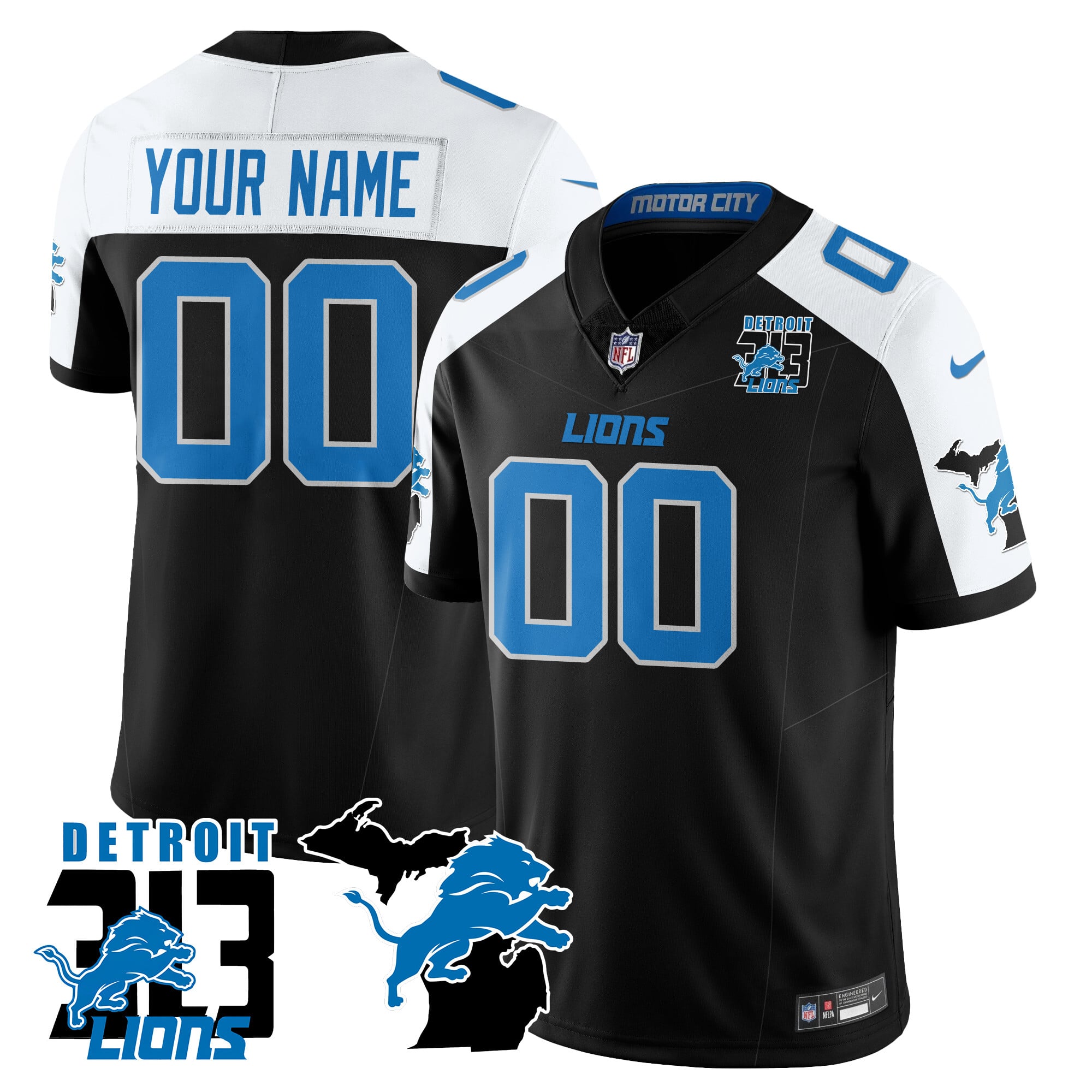 Alternative view of Nike Detroit Lions Blue Custom Jersey - Personalized NFL Gear